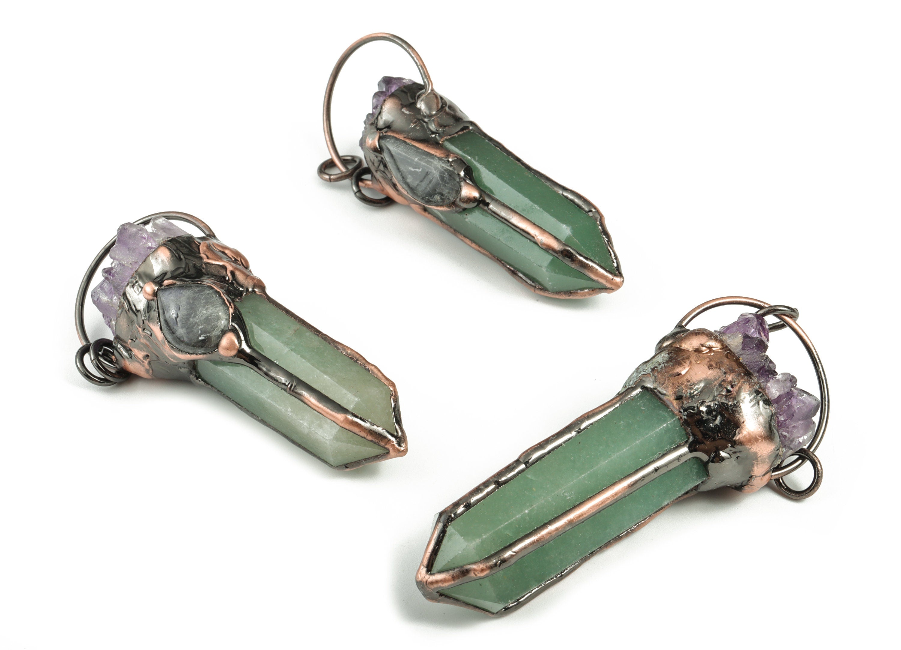 Green Aventurine Fluorite Bullet Pendant – Amethyst Labradorite Charm - Jewelry Supplies - Average Size - 75.15x31.53x27.10mm - NS1325 - DOMEDBAZAAR