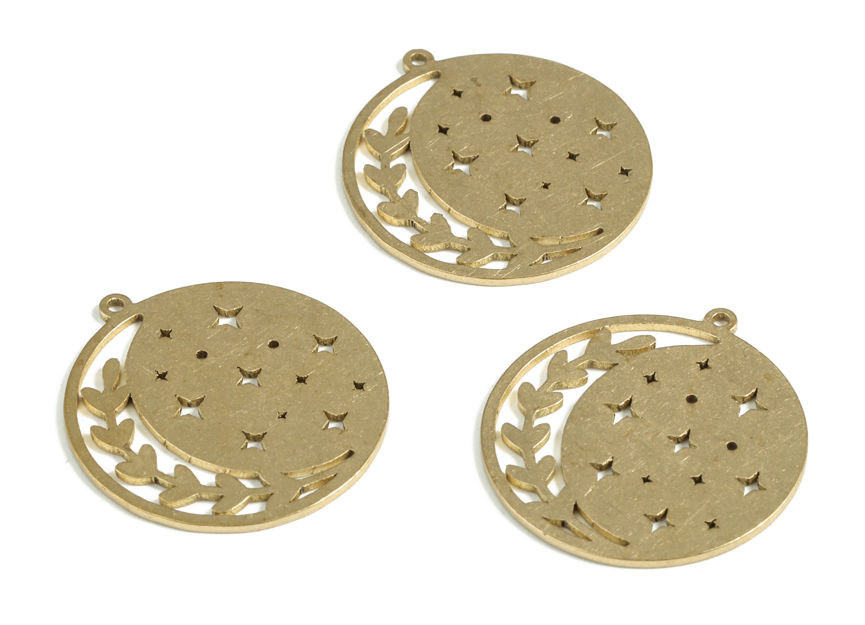 Brass Round Star Earring Charms - Raw Brass Round Star Pendant - Earring Findings - Jewelry Supplies - 23.88x21.89x1.13mm - PP3999 - DOMEDBAZAAR