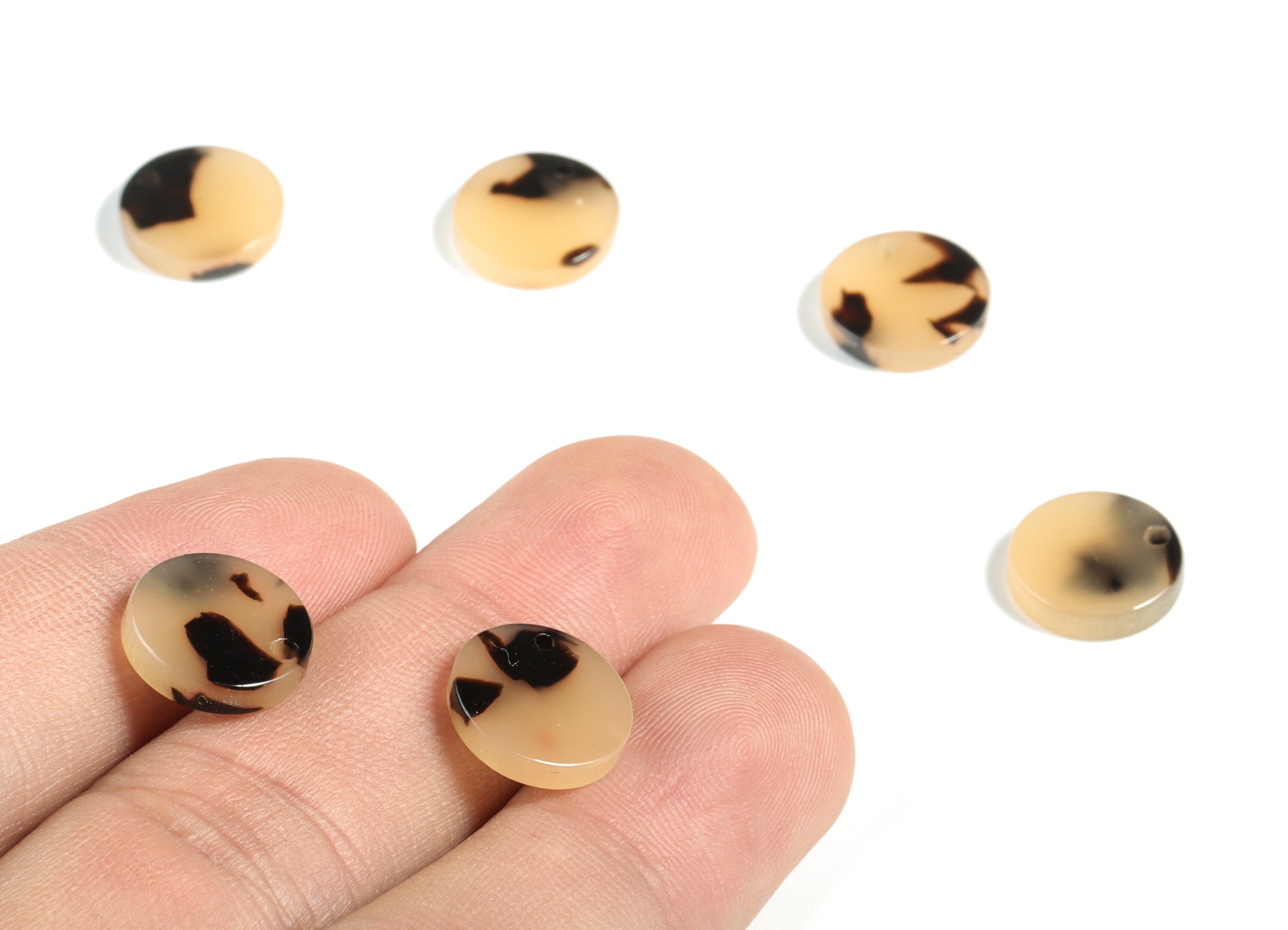 Acetate Earring Charms - Blonde Tortoise Shell Earrings - Round Circle Shaped - Color Code:A10 - 11.81x11.81x2.58mm - AC1161-A10 - DOMEDBAZAAR