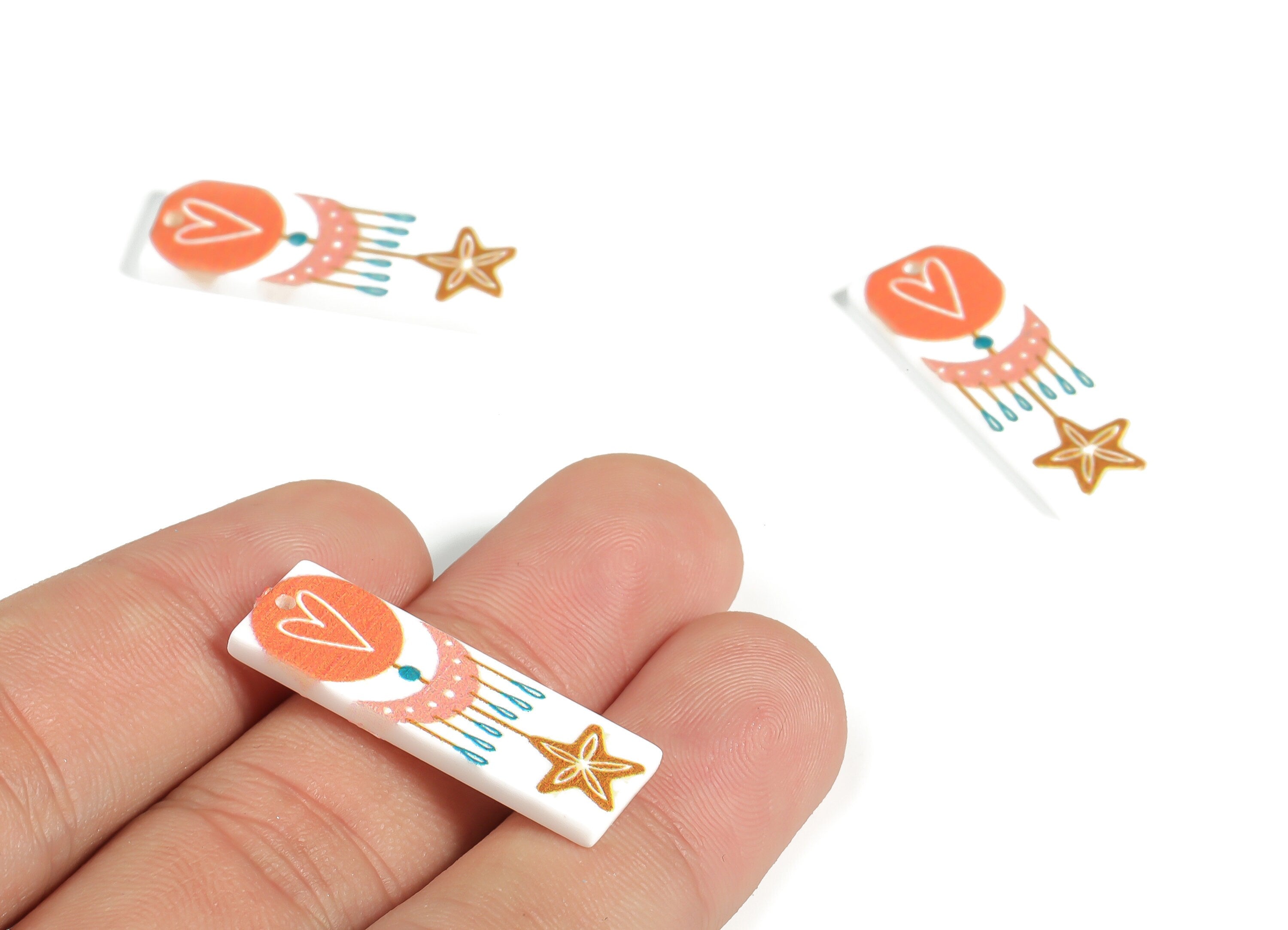 Acrylic Rectangle Star Pendant - Acrylic Heart Moon Earring Charms - Earring Finding - Jewelry Making Supplies - 29.64x10.63x2.82mm - AC2258 - DOMEDBAZAAR