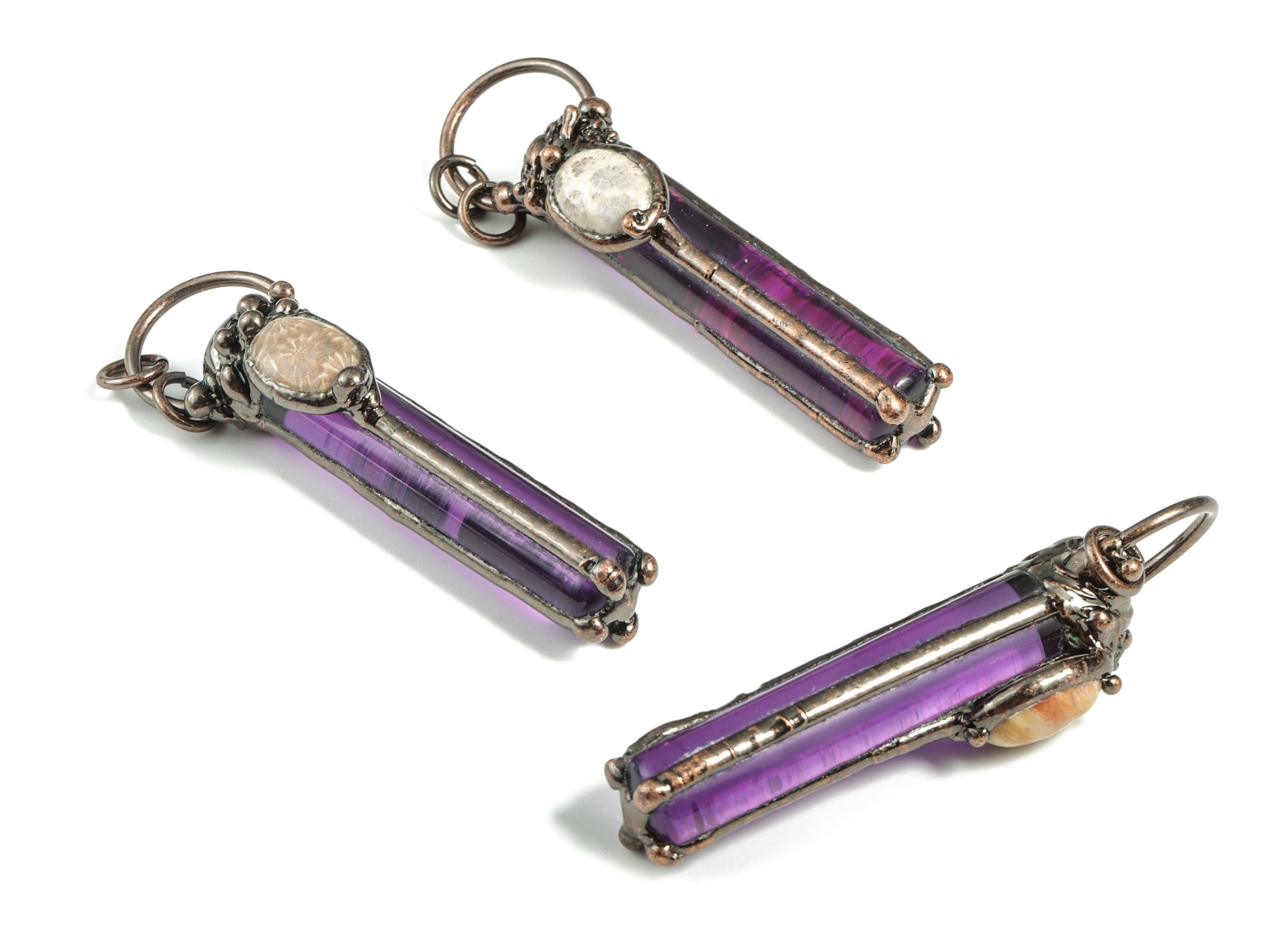 Purple Amethyst Column Pendant - Opal Chrysanthemum Stone Eye Charms - Jewelry Supplies – Average Size - 80.14x22.12x19.50mm - NS1349 - DOMEDBAZAAR