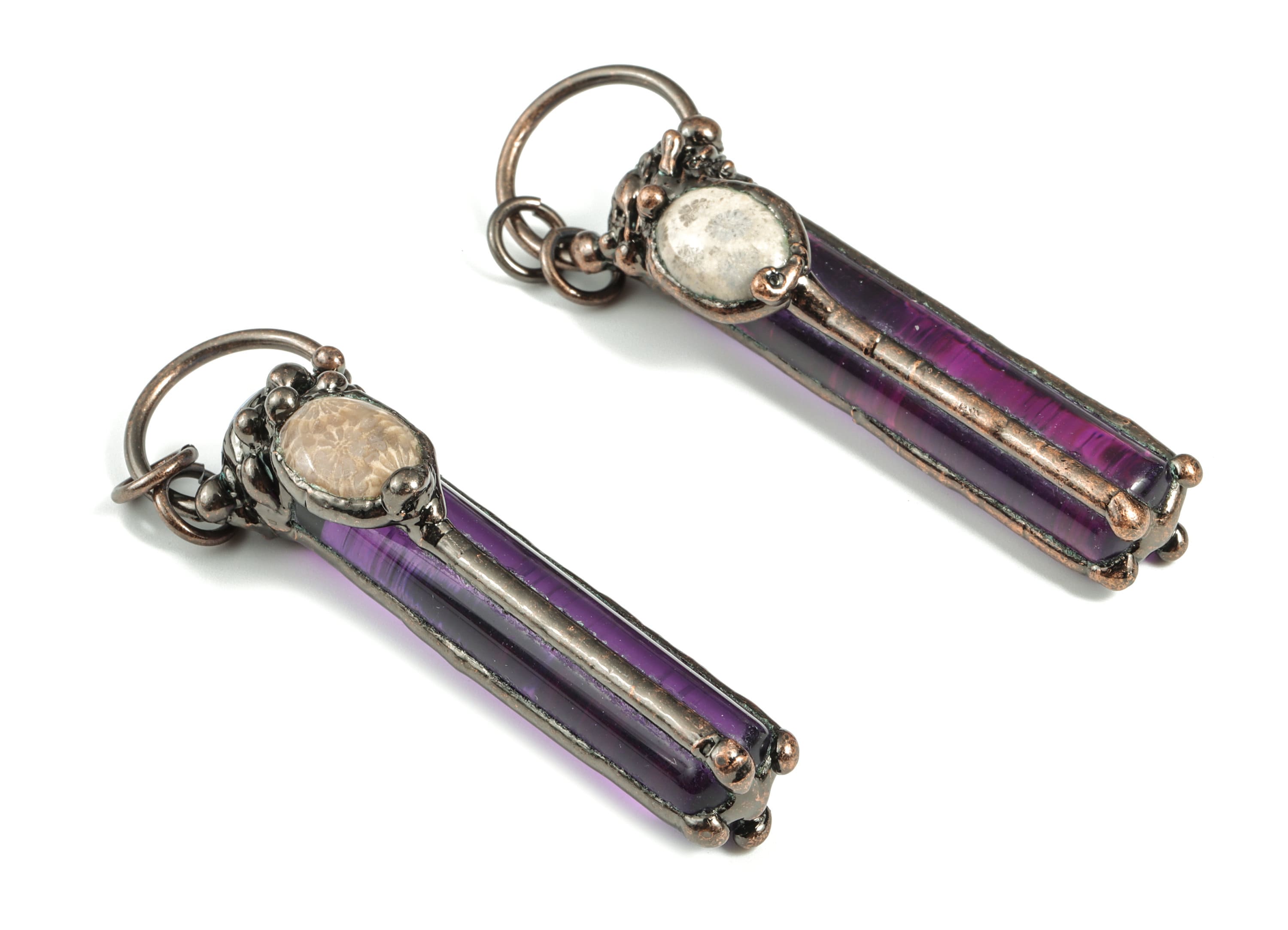 Purple Amethyst Column Pendant - Opal Chrysanthemum Stone Eye Charms - Jewelry Supplies – Average Size - 80.14x22.12x19.50mm - NS1349 - DOMEDBAZAAR