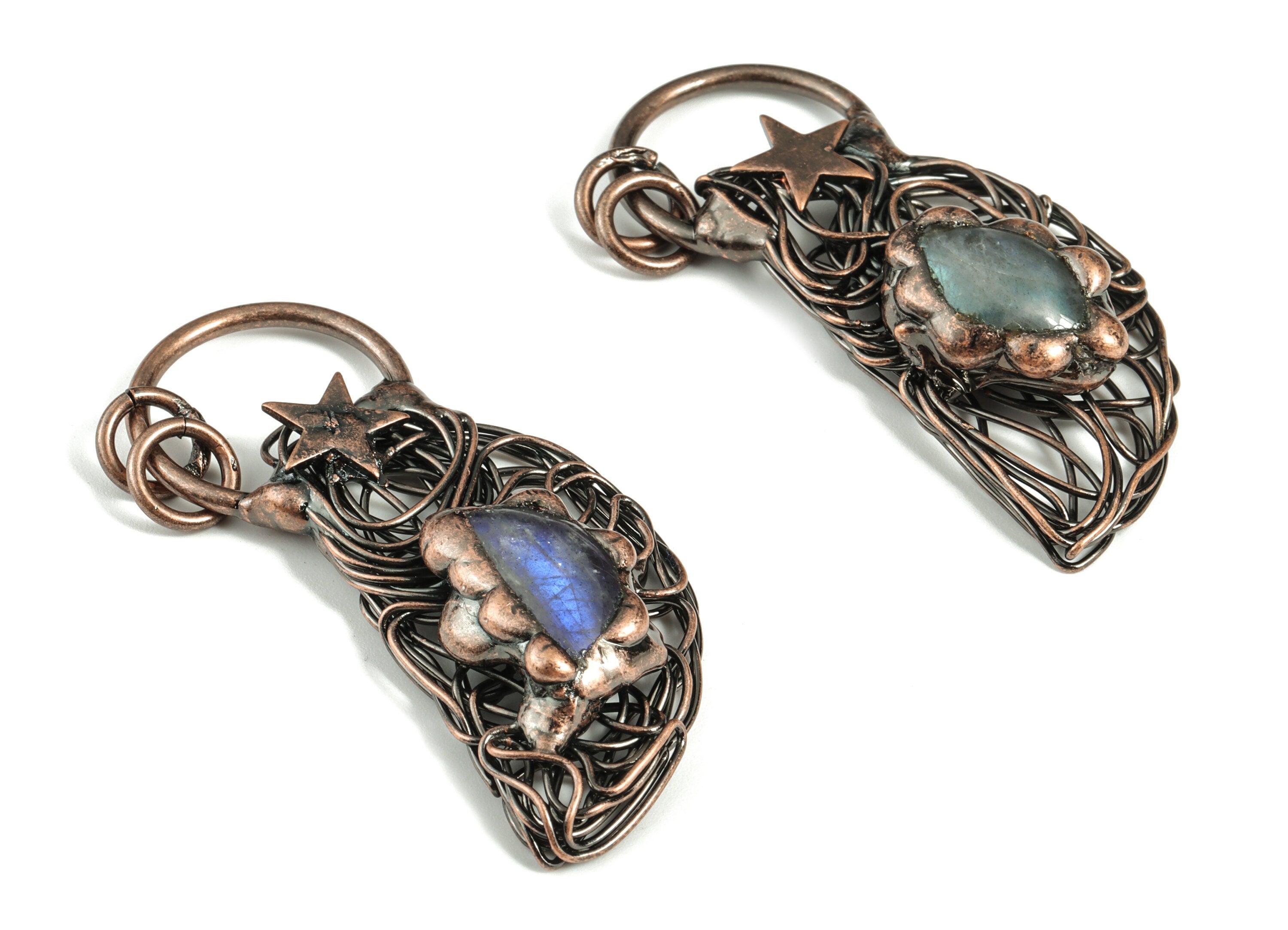 Labradorite Moon Pendant – Star Half Moon Wire Wrap Labradorite Jewelry - Average Size –Jewelry Making Supplies - 61.21x23.33x9.76mm -NS1360 - DOMEDBAZAAR