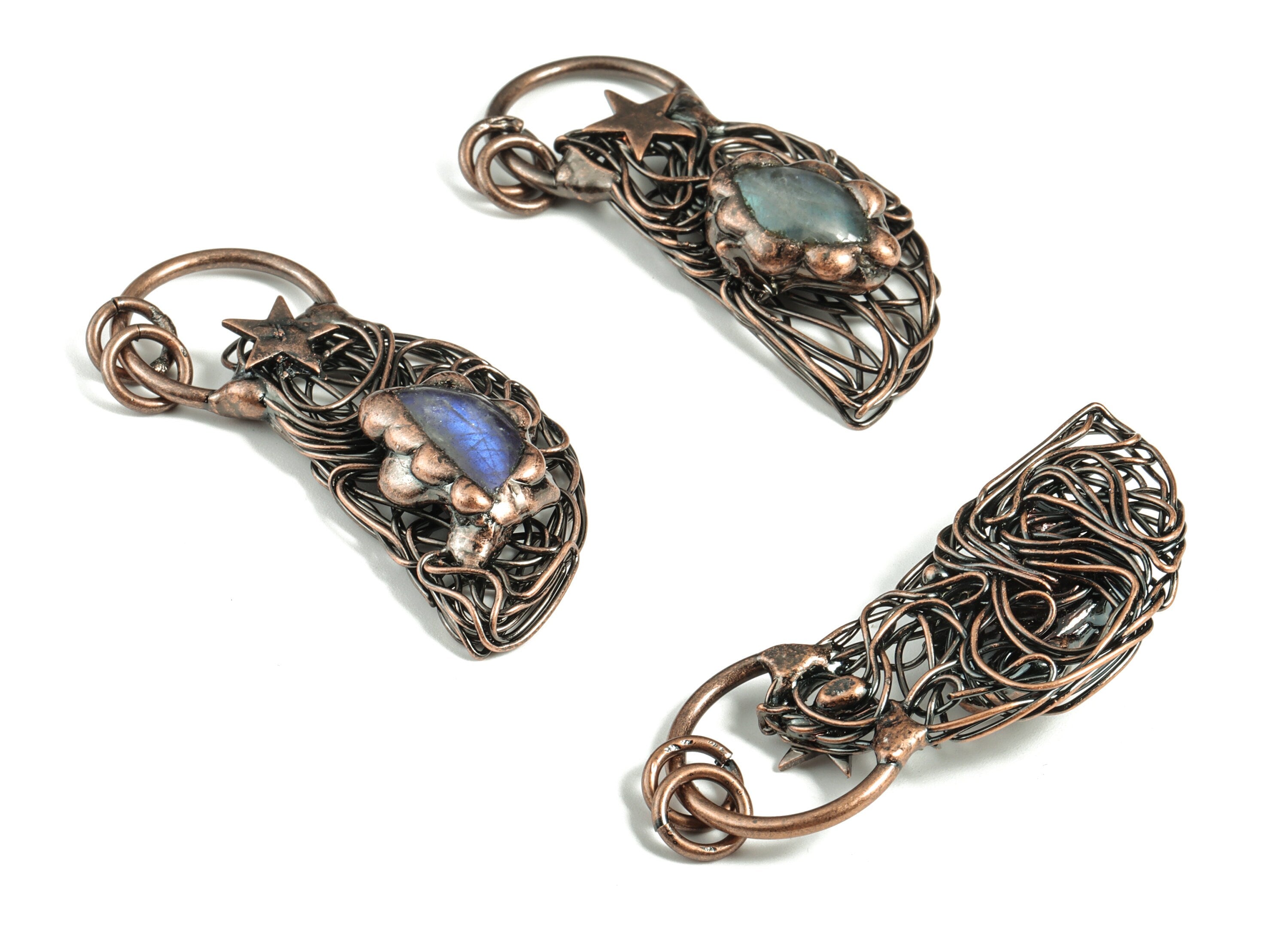 Labradorite Moon Pendant – Star Half Moon Wire Wrap Labradorite Jewelry - Average Size –Jewelry Making Supplies - 61.21x23.33x9.76mm -NS1360 - DOMEDBAZAAR