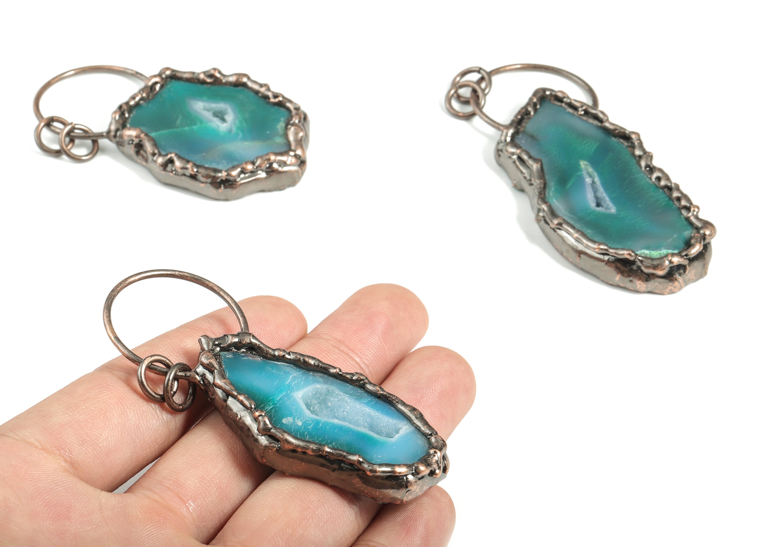 Druzy Agate Pendant – Irregular Druzy Agate Gemstone Earring Charm - Jewelry Making Supplies –  Average Size - 79.14×30.87× 8.63mm - NS1370 - DOMEDBAZAAR