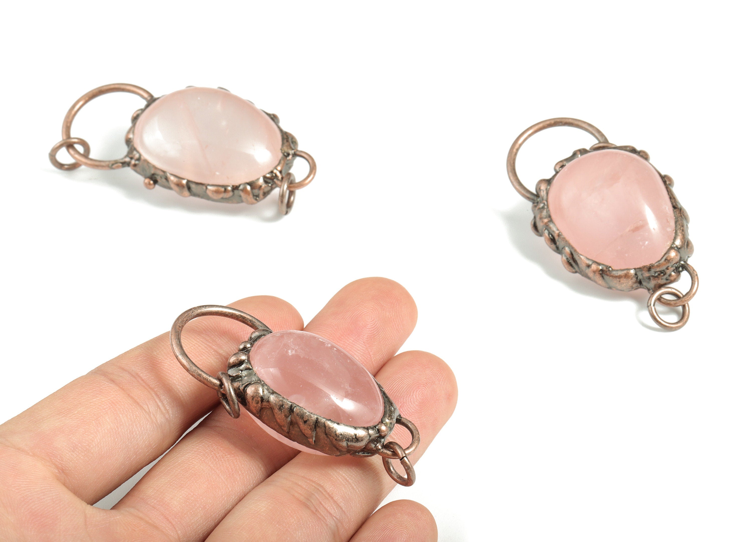 Powder Pink Crystal Pendant – Oval Shape Pink Crystal Jewelry Charm – DIY Jewelry Supplies - Average Size - 54.36× 28.8 × 21.46 mm - NS1382 - DOMEDBAZAAR