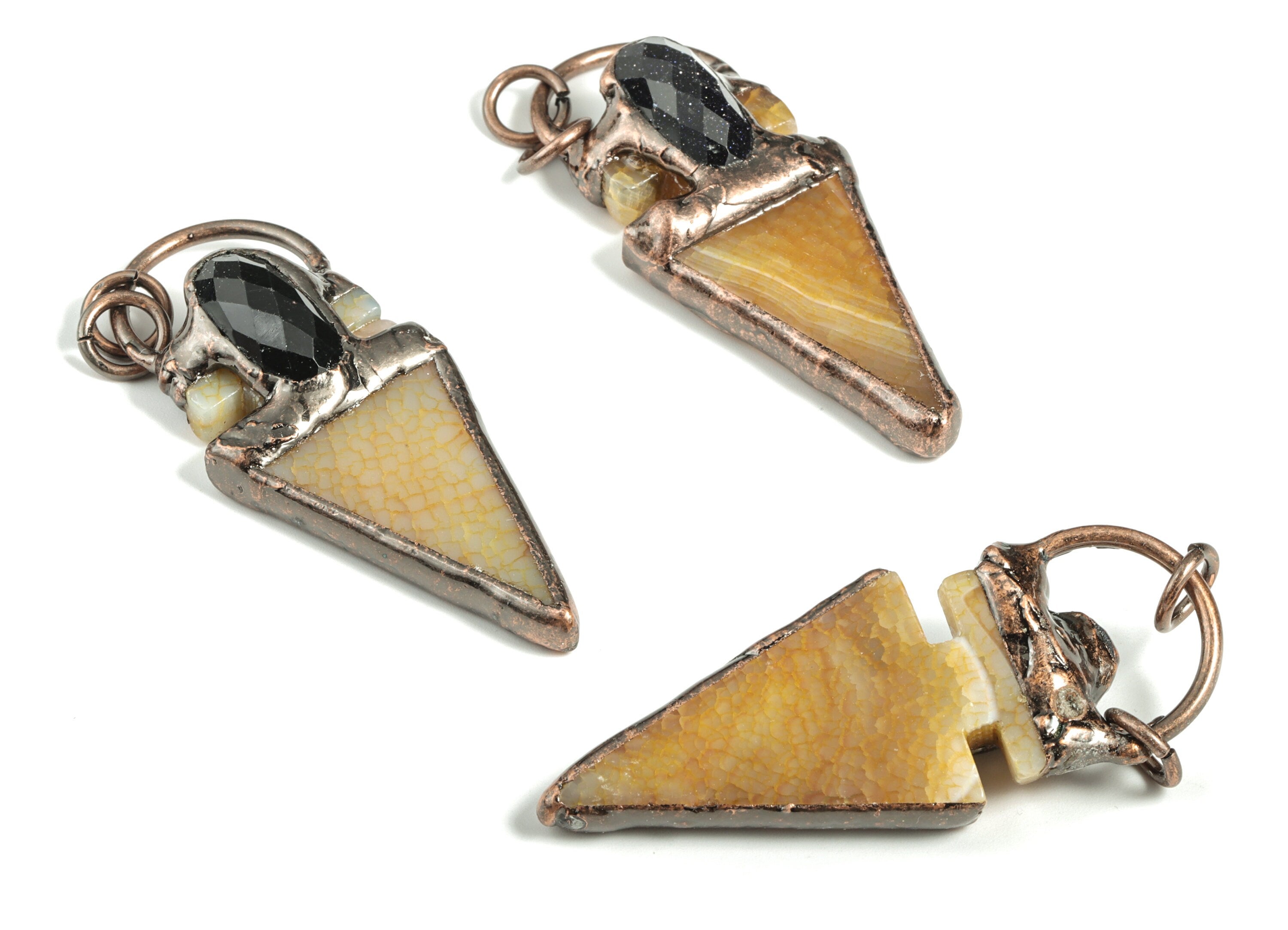 Yellow Sand Agate Triangle Pendant – Agate Earring Charms – Gemstone Jewelry Making Supplies – Average Size – 66.93x26.94x12.52mm – NS1384 - DOMEDBAZAAR