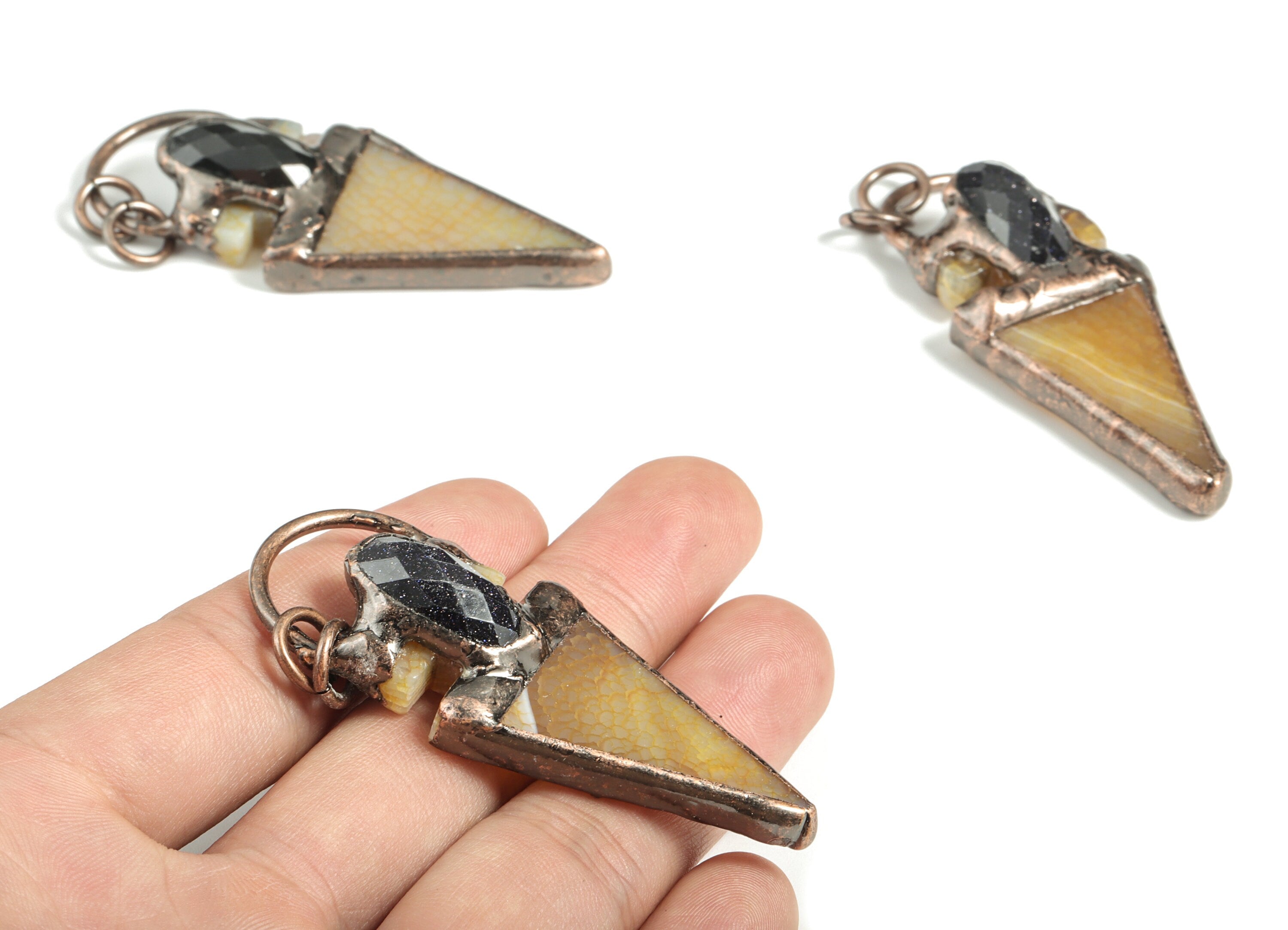Yellow Sand Agate Triangle Pendant – Agate Earring Charms – Gemstone Jewelry Making Supplies – Average Size – 66.93x26.94x12.52mm – NS1384 - DOMEDBAZAAR