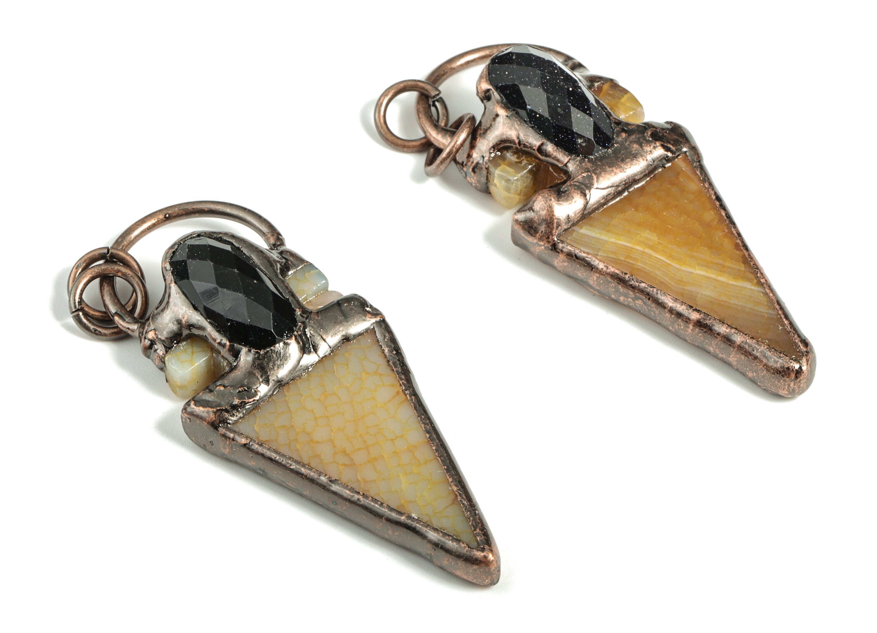 Yellow Sand Agate Triangle Pendant – Agate Earring Charms – Gemstone Jewelry Making Supplies – Average Size – 66.93x26.94x12.52mm – NS1384 - DOMEDBAZAAR