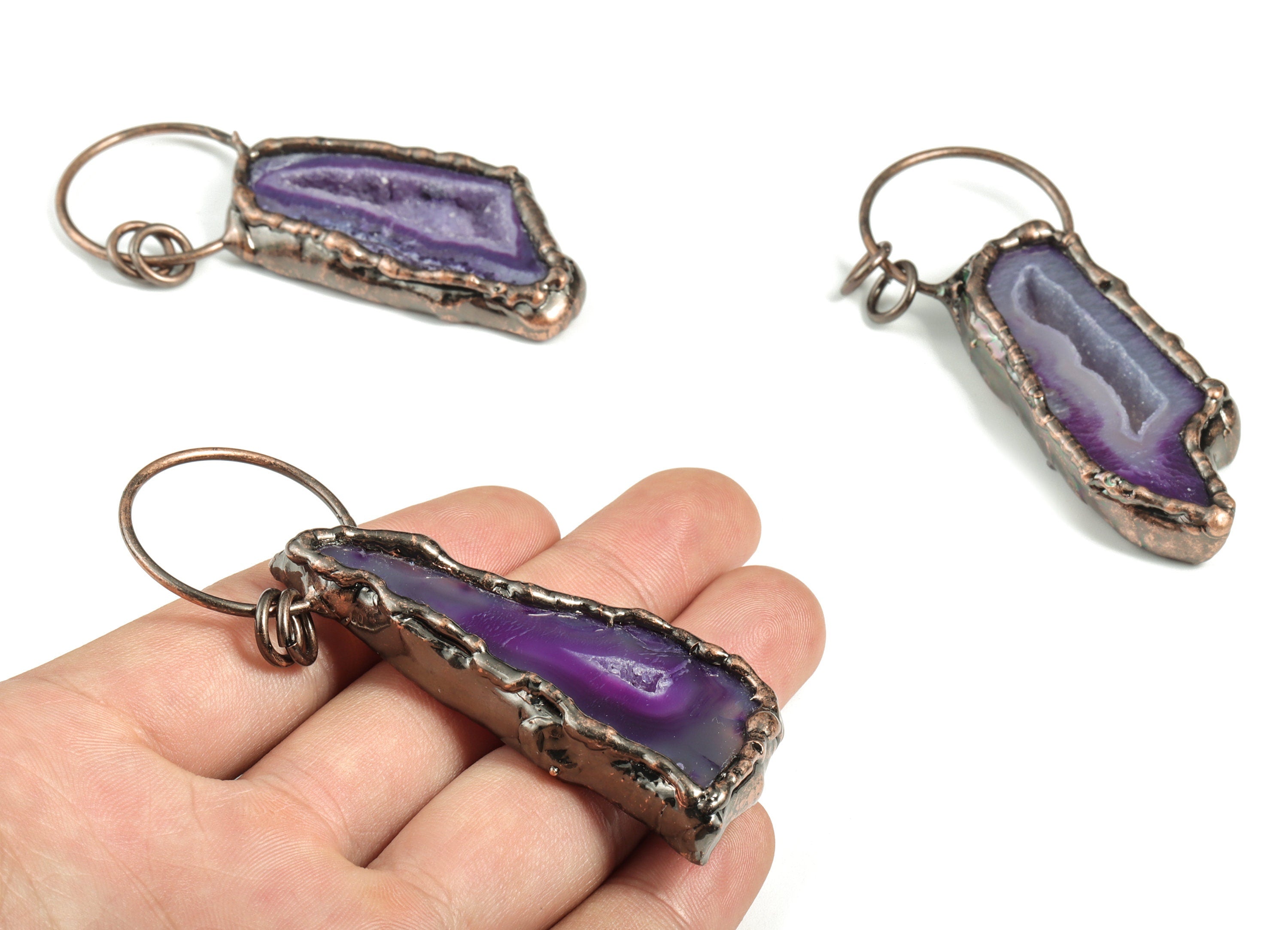 Agate Slice Druzy Pendant – Irregular Druzy Agate Charm – Gemstone Jewelry - Jewelry Supplies - Average Size - 80.34×29.07×9.55mm - NS1387 - DOMEDBAZAAR