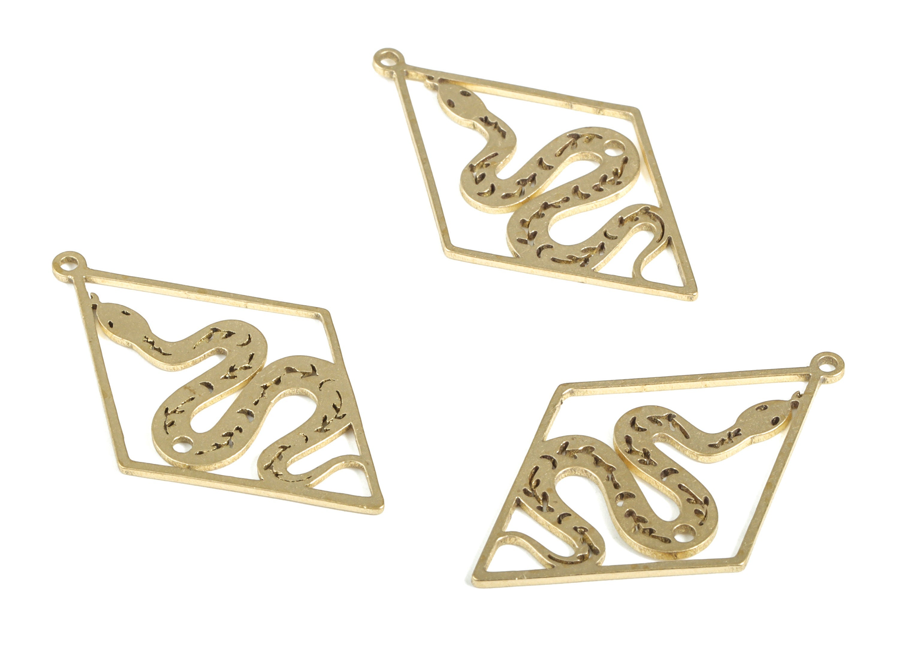 Brass Diamond Snake Earring Charms - Raw Brass Diamond Snake Pendant - Earring Findings - Jewelry Supplies - 33.94x20.81x1.06mm - PP4002 - DOMEDBAZAAR