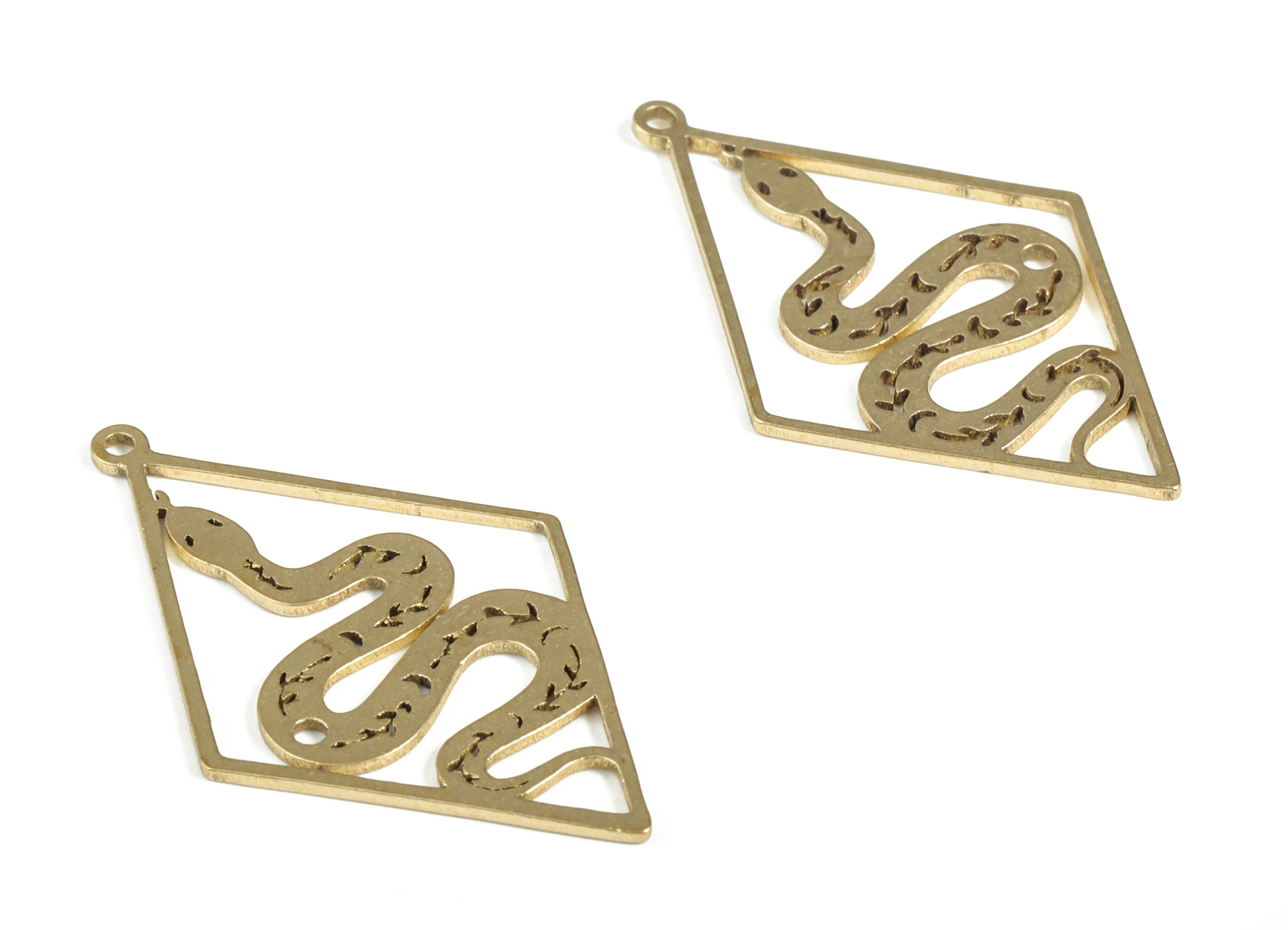 Brass Diamond Snake Earring Charms - Raw Brass Diamond Snake Pendant - Earring Findings - Jewelry Supplies - 33.94x20.81x1.06mm - PP4002 - DOMEDBAZAAR
