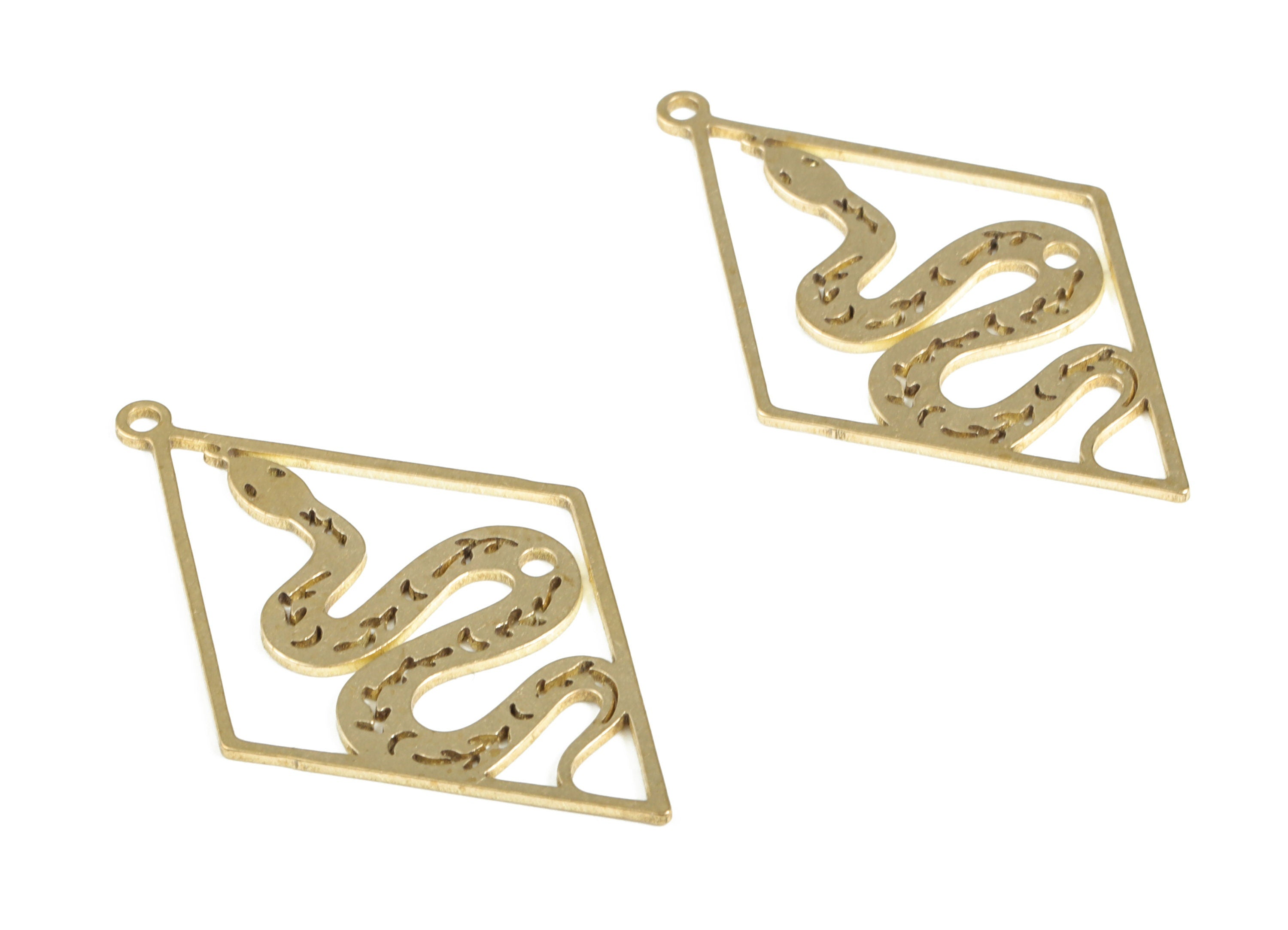 Brass Diamond Snake Earring Charms - Raw Brass Diamond Snake Pendant - Earring Findings - Jewelry Supplies - 41.86x25.75x0.8mm - PP4012 - DOMEDBAZAAR