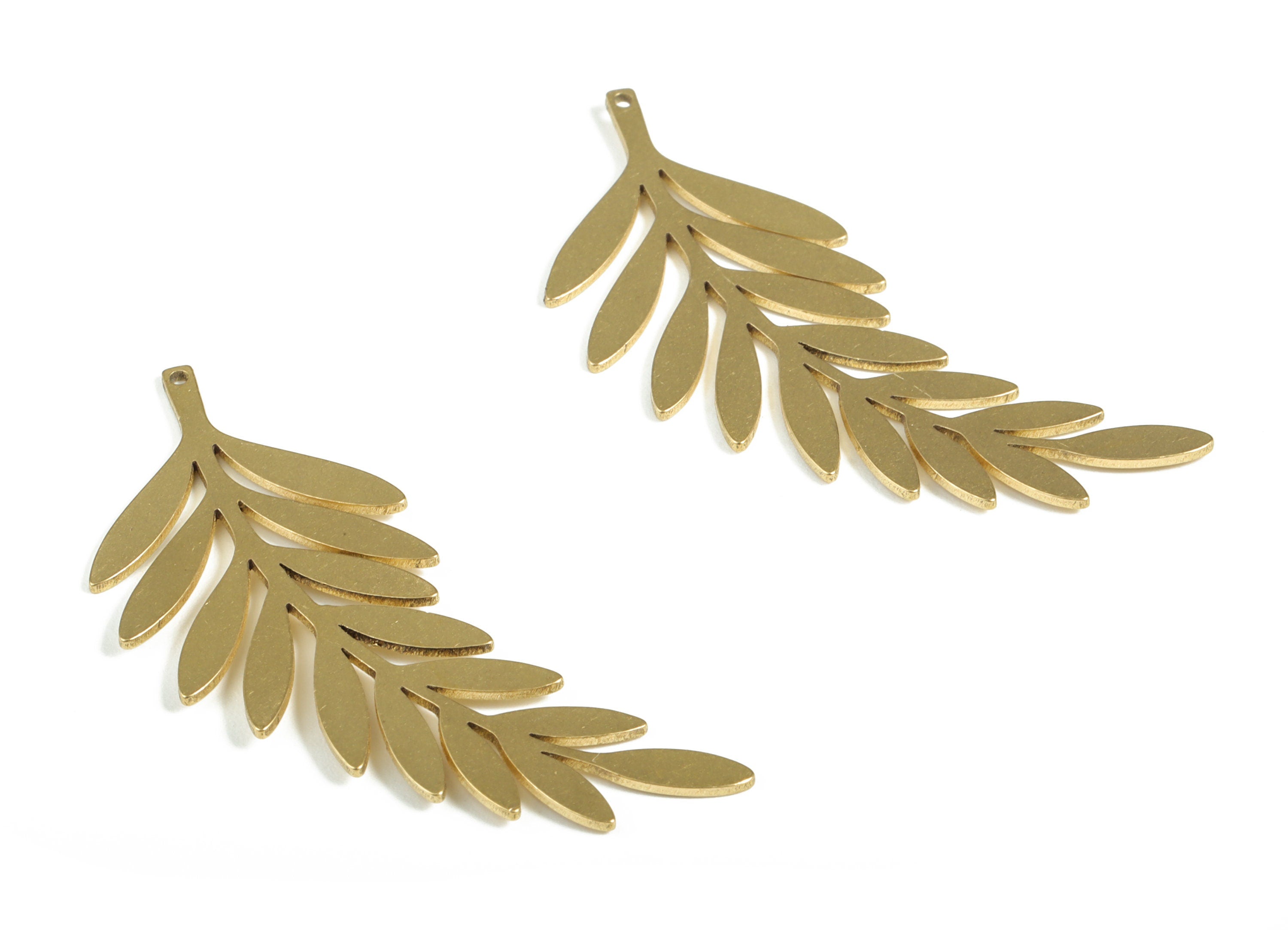 Brass Branch Earring Charms - Raw Brass Leaf Pendant - Earrings Finding - Jewelry Making Supplies - 48.58x20.34x0.8mm - PP4013 - DOMEDBAZAAR