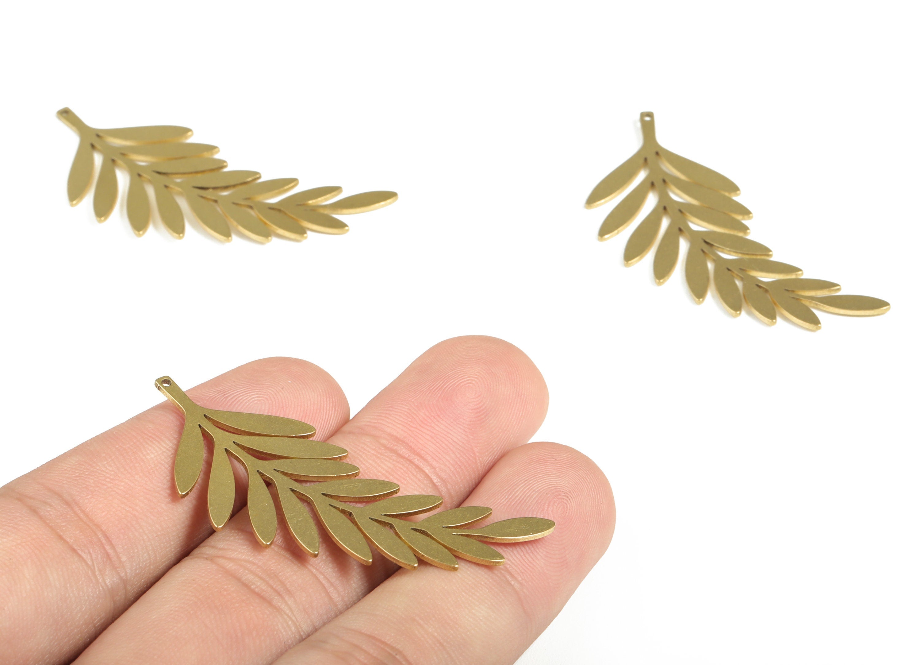 Brass Branch Earring Charms - Raw Brass Leaf Pendant - Earrings Finding - Jewelry Making Supplies - 48.58x20.34x0.8mm - PP4013 - DOMEDBAZAAR