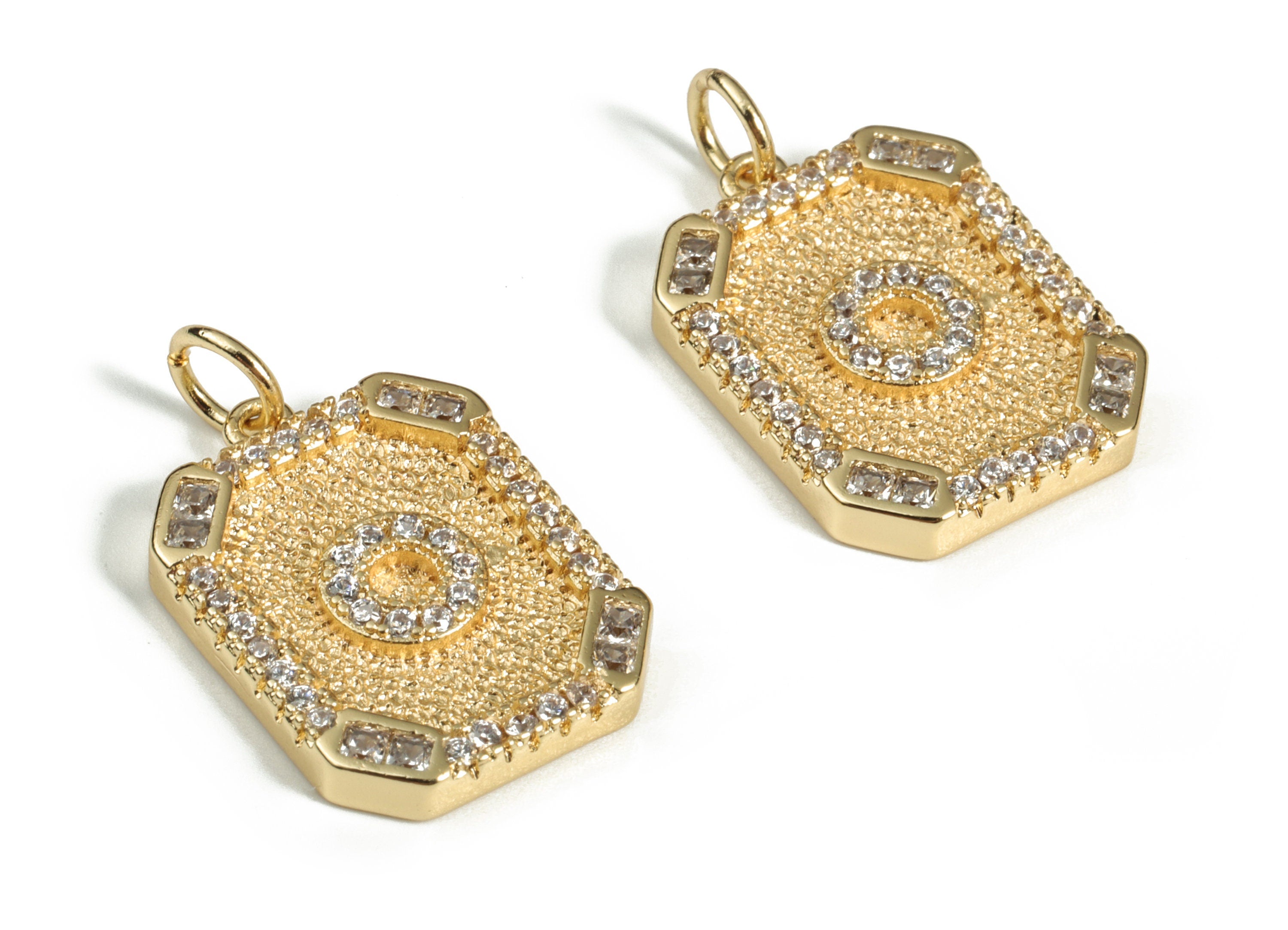 Brass Square Letter O Earring Charm With Zircons - Initial O Gold Square Pendant - 18k Real Gold Plated Brass - 22.89x13.97x2.7mm - RGP3135O - DOMEDBAZAAR