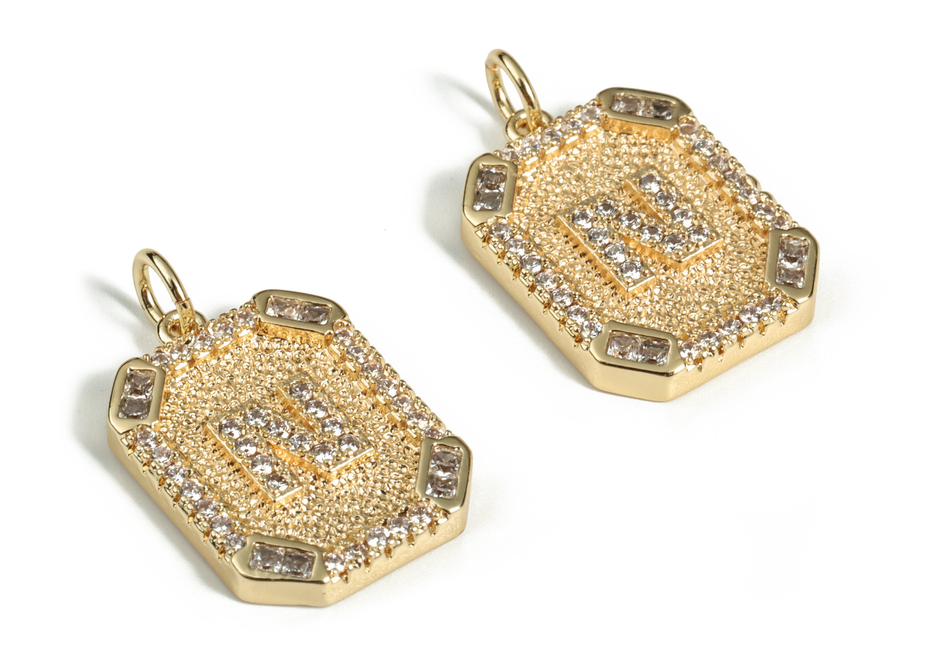 Brass Square Letter N Earring Charm With Zircons - 18k Real Gold Plated Brass - Initial N Gold Square Pendant - 22.89x13.97x2.7mm - RGP3135N - DOMEDBAZAAR