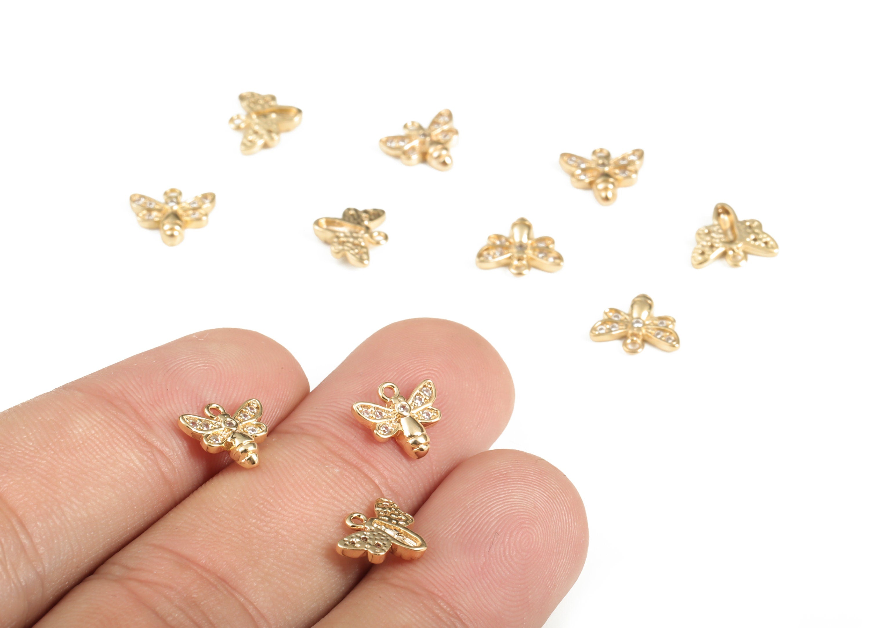 Brass Dragonfly Earring Charms With Zircons - Gold Dragonfly Pendant - 18K Real Gold Plated Brass - Jewelry Supplies - 9.5x8x2mm - RGP3121 - DOMEDBAZAAR