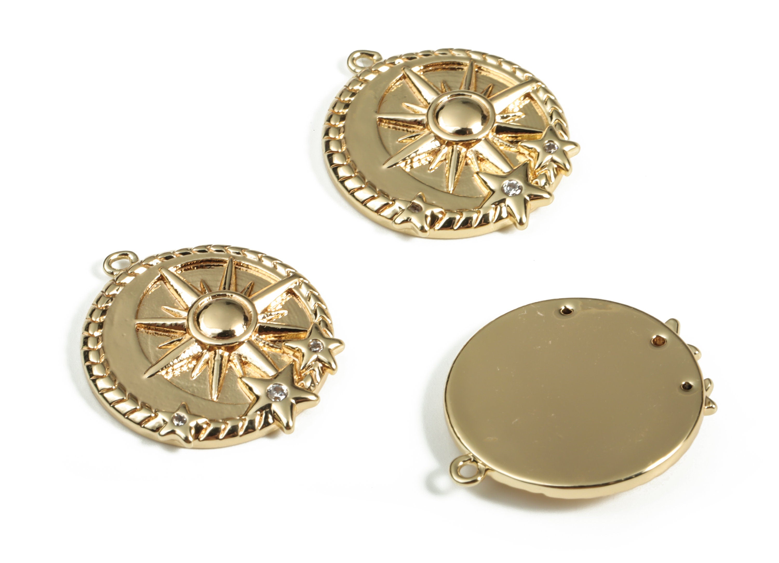 Brass Round Sun Earring Charms With Zircon - Gold Circle Sun Pendant - 18K Real Gold Plated Brass - Jewelry Supplies - 20x17x3mm - RGP3112 - DOMEDBAZAAR