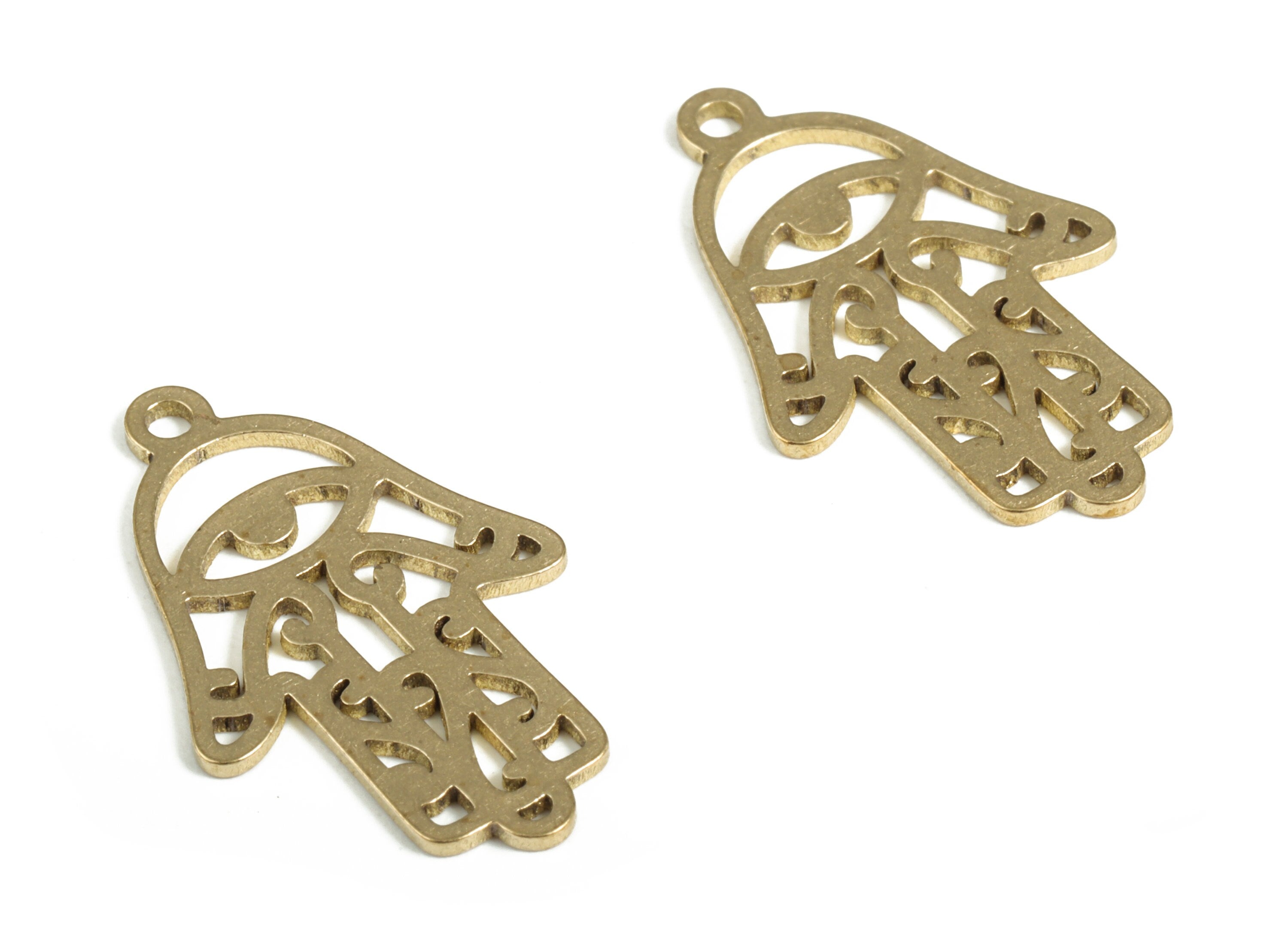 Brass Hand Eye Earring Charms - Raw Brass Hand Heart Pendant - Earring Findings - Jewelry Making Supplies - 22.44x14.24x0.79mm - PP4000 - DOMEDBAZAAR