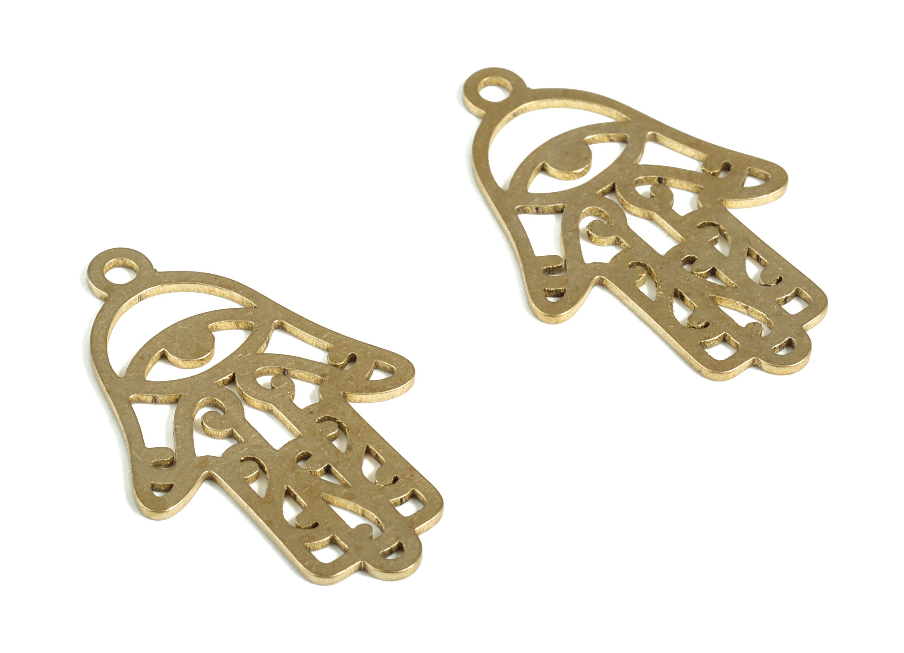 Brass Hand Eye Earring Charms - Raw Brass Hand Heart Pendant - Earring Findings - Jewelry Making Supplies - 30.44x19.3x0.79mm - PP4011 - DOMEDBAZAAR
