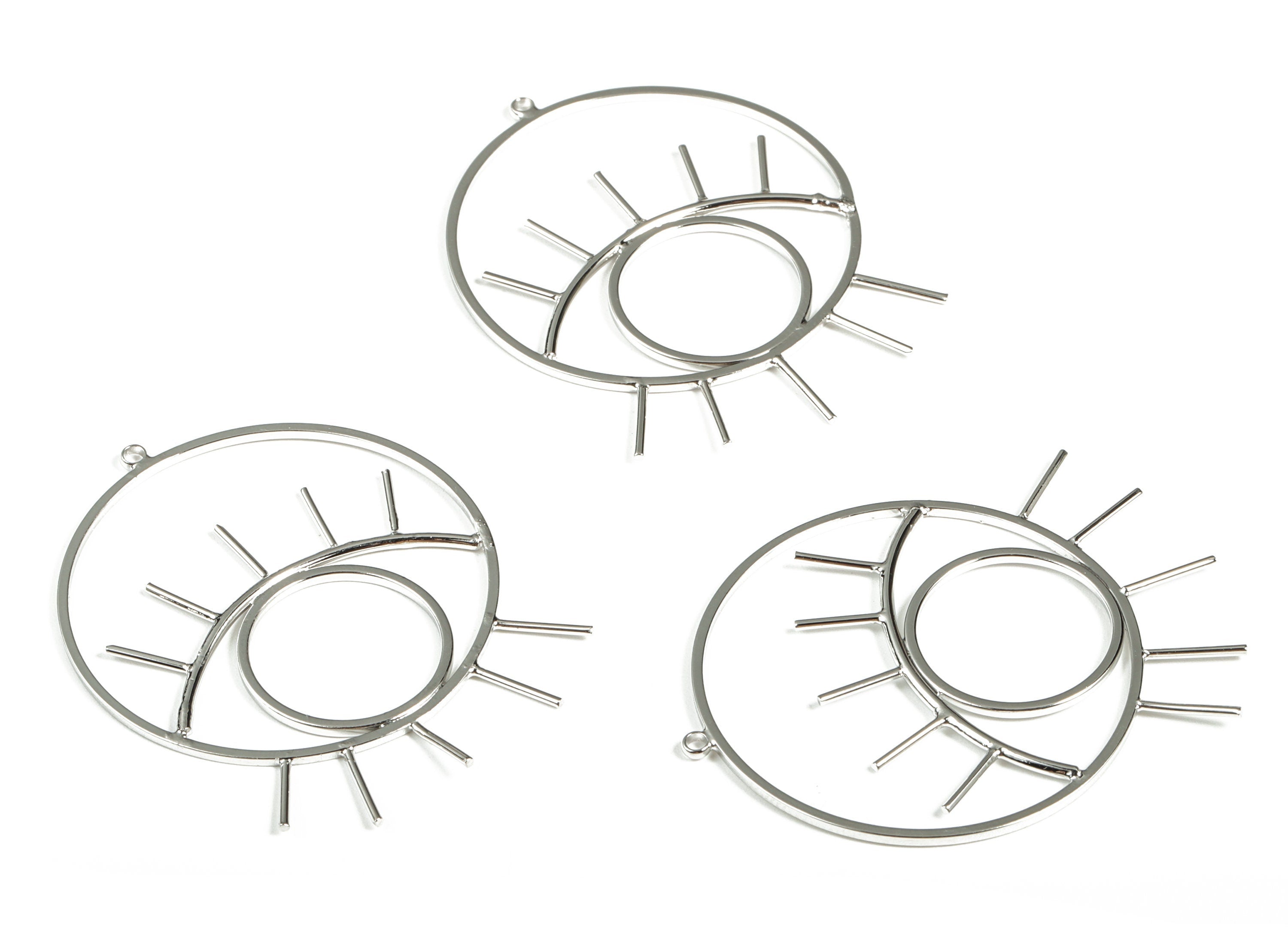 Brass Round Eye Earring Charms - 18K Real White Gold Plated Brass Circle Eye Pendant - Jewelry Making Supplies - 44.3x34.74x1.26mm - RGP3031 - DOMEDBAZAAR