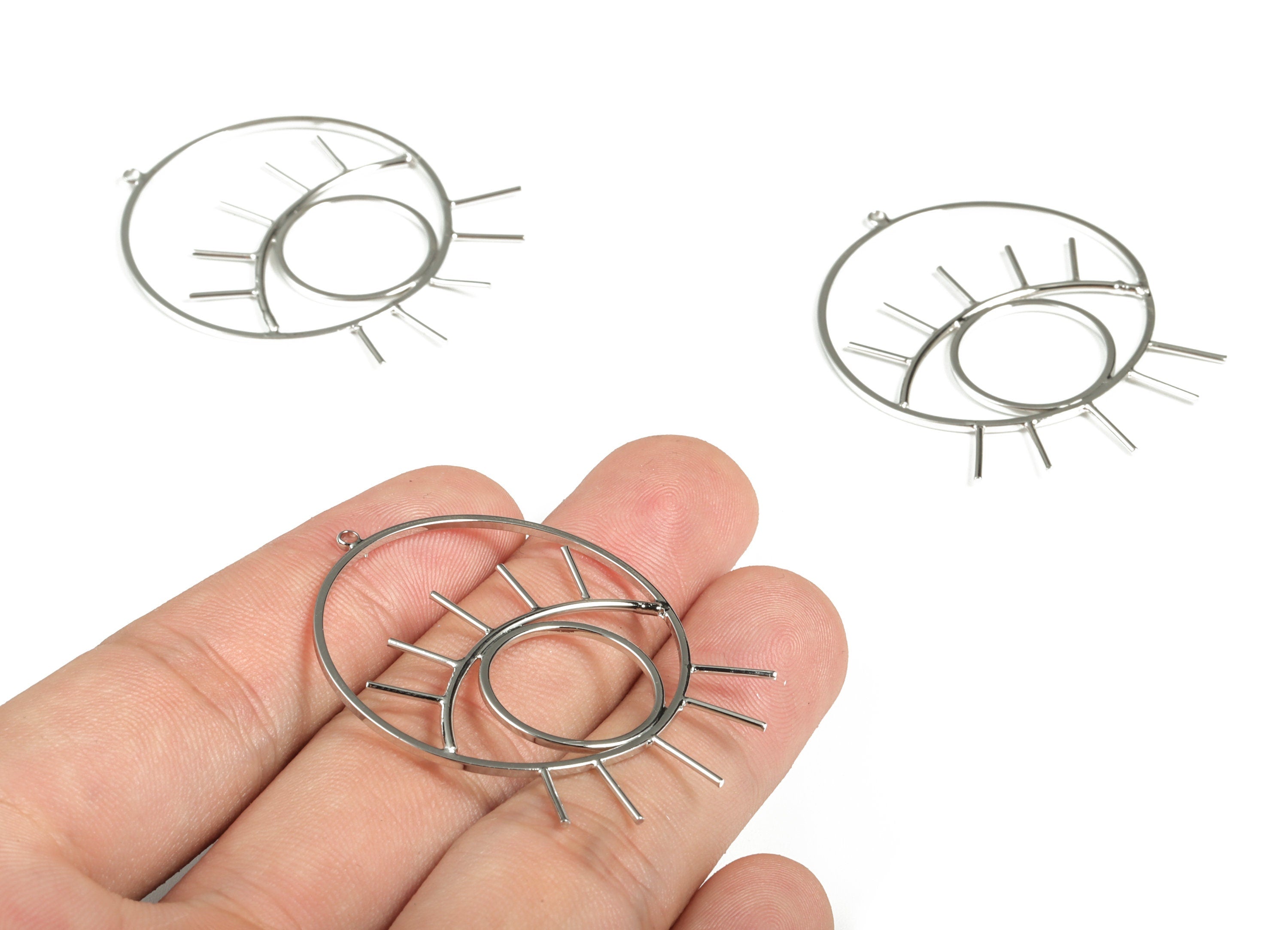 Brass Round Eye Earring Charms - 18K Real White Gold Plated Brass Circle Eye Pendant - Jewelry Making Supplies - 44.3x34.74x1.26mm - RGP3031 - DOMEDBAZAAR