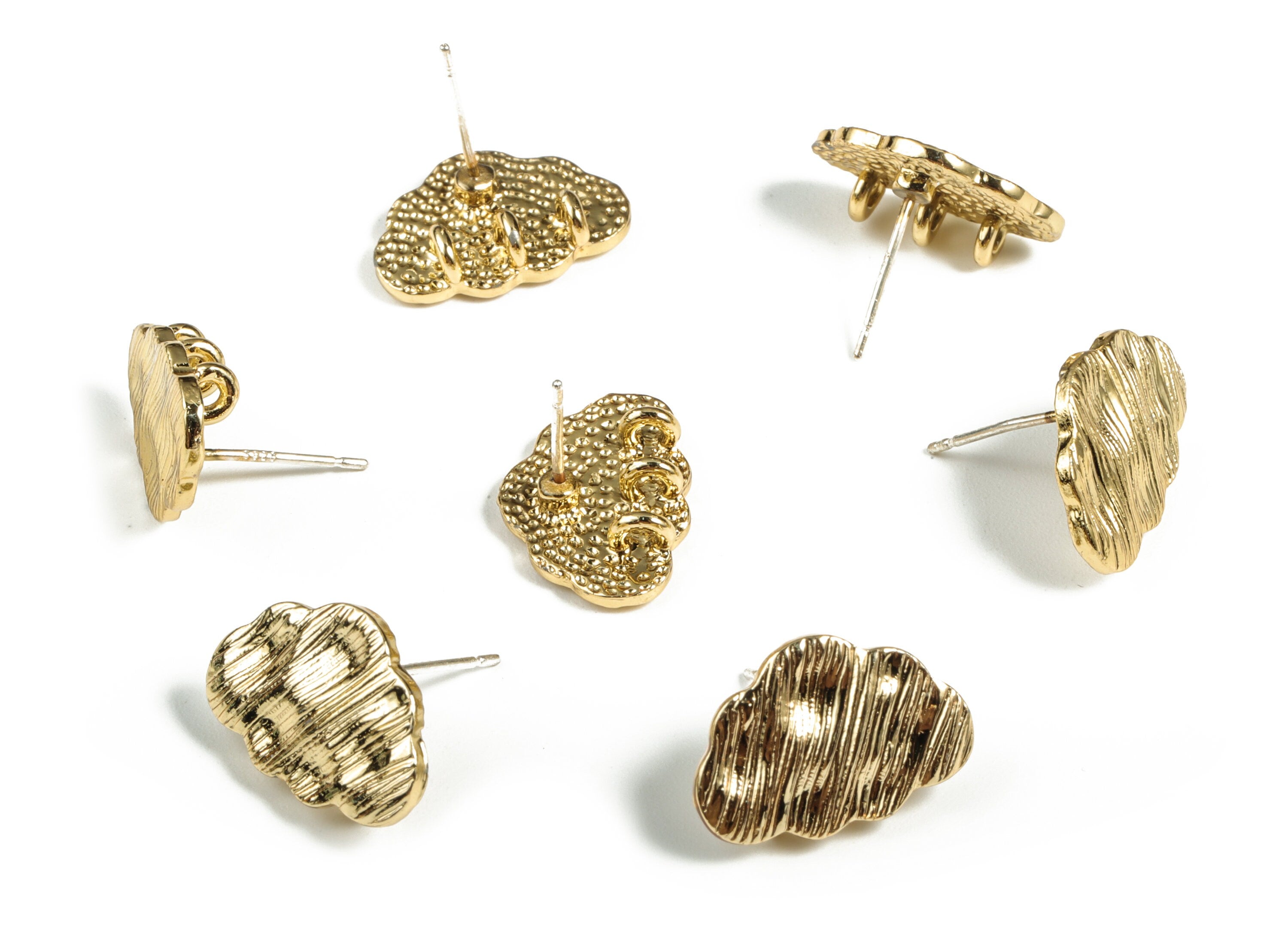 Alloy Hammered Could Earring Stud - Alloy Could Earring Post - Silver Stud - Gold Tone Plated - Jewelry Supplies - 16.81x11.6x1.6mm - ZZ1800 - DOMEDBAZAAR
