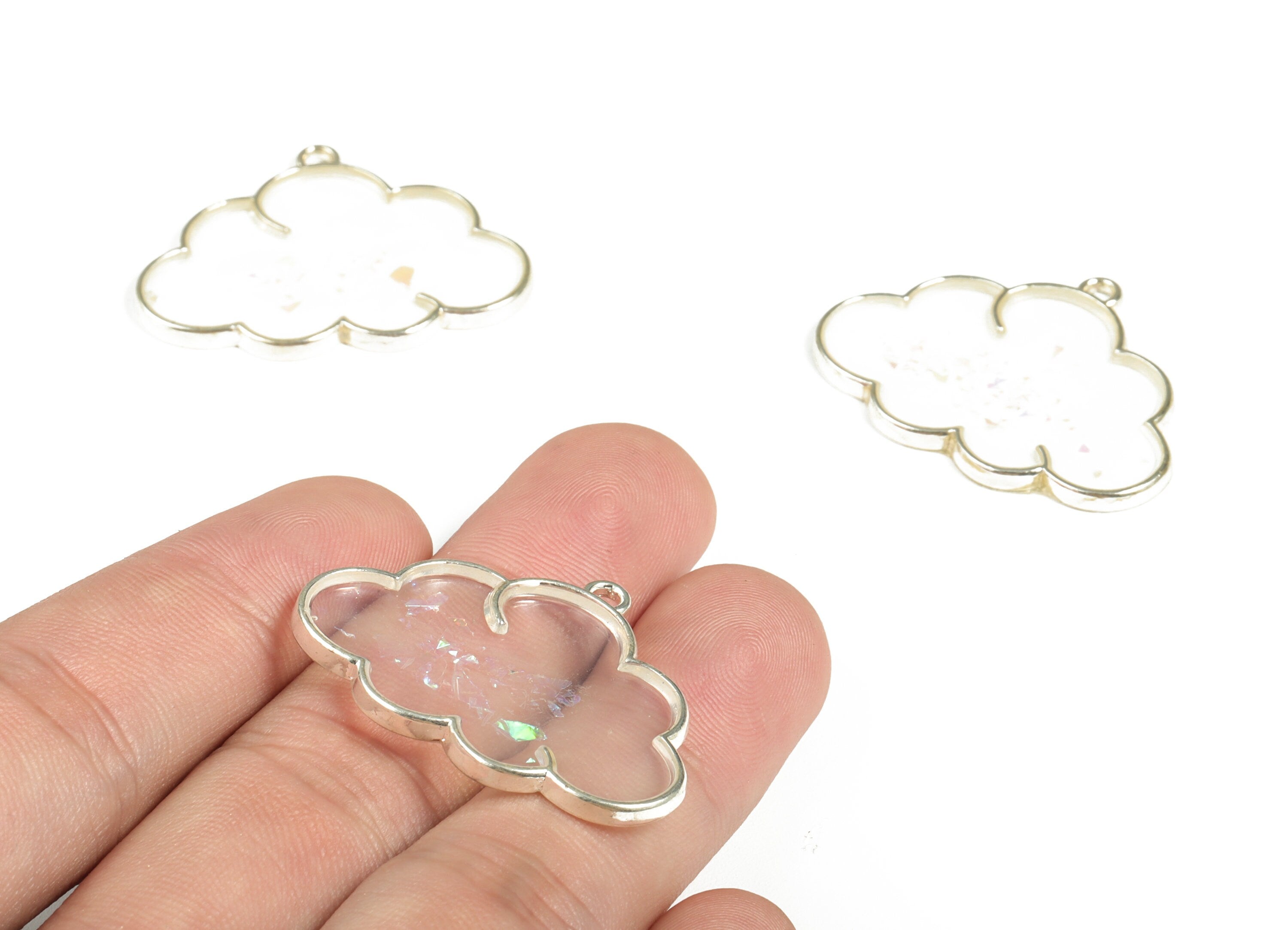Alloy Could Earring Charms - Zinc Alloy Could Pendant - Silver Tone Plated Zircon - Jewelry Making Supplies - 35.98x27.22x2.25mm - ZZ1801A - DOMEDBAZAAR