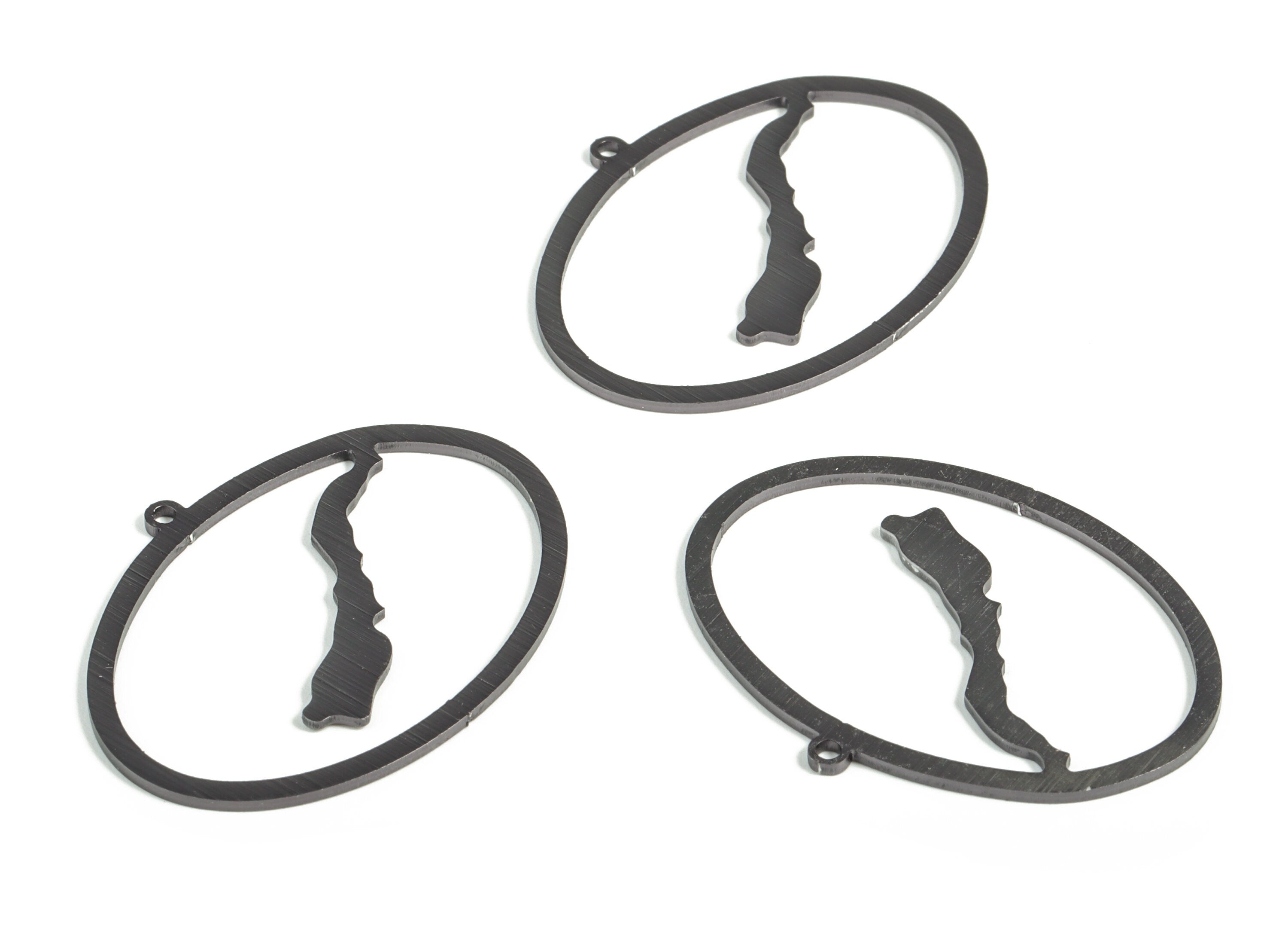 Aluminum Oval Earring Charms - Aluminum Oval Pendant - Anodized Aluminium Charms - Black Plated - Jewelry Supplies - 40.7x30.9x1mm - AA1154A - DOMEDBAZAAR
