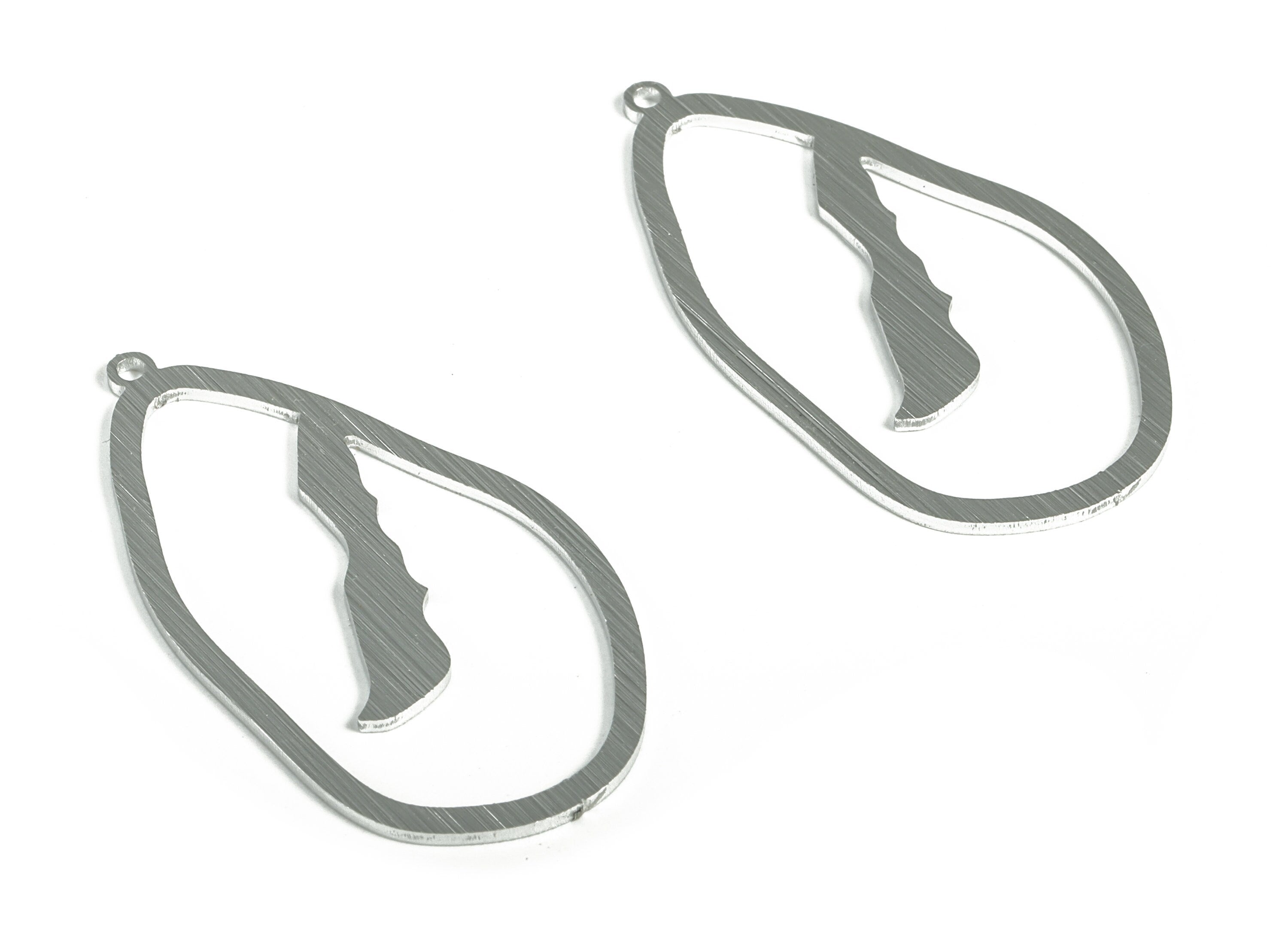Aluminum Drop Earring Charms - Aluminum Drop Pendant - Anodized Aluminium Charms - Silver Tone Plated - 44.09x23.46x1.09mm - AA1158B - DOMEDBAZAAR