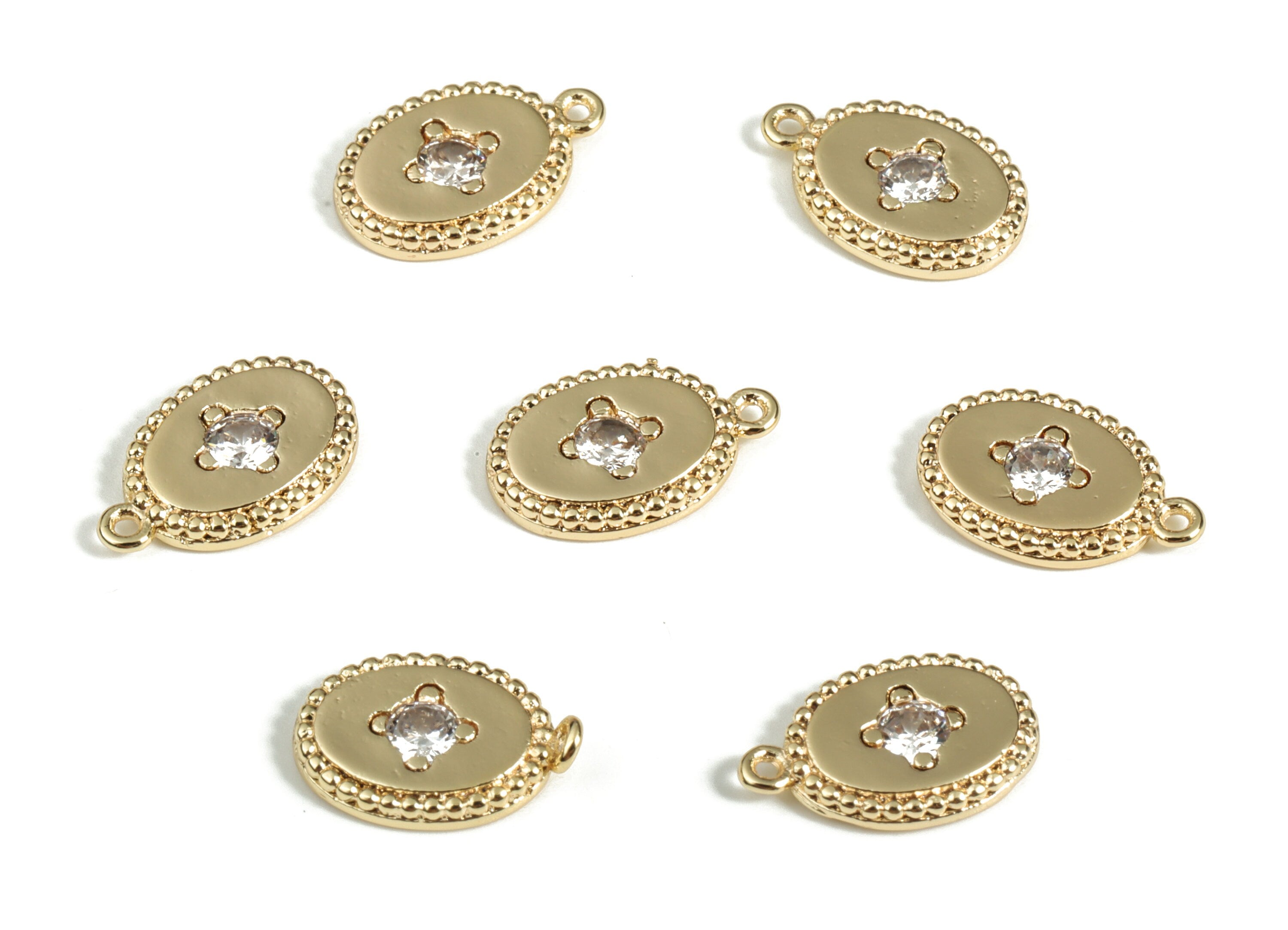 Brass Oval Flower Earring Charms With Zircons - Gold Oval Flower Pendant - 18K Real Gold Plated Brass - 11.49x7.4x1.73mm - RGP3175 - DOMEDBAZAAR