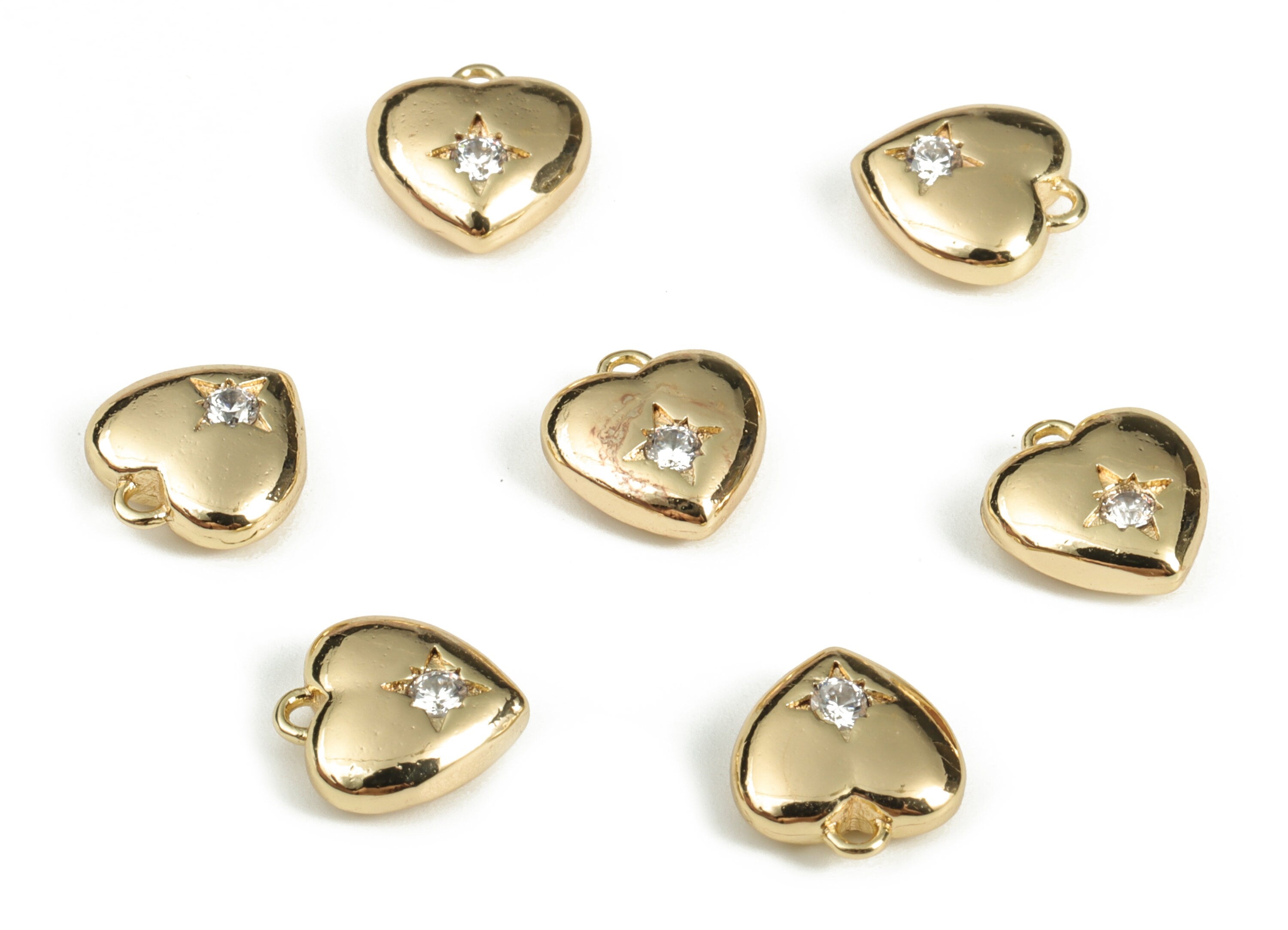 Gold Heart Charm - Brass Heart Star Earring Charms With Zircons - Heart Star Pendant - 18K Real Gold Plated Brass - 9.32x8.6x3.2mm - RGP3172 - DOMEDBAZAAR