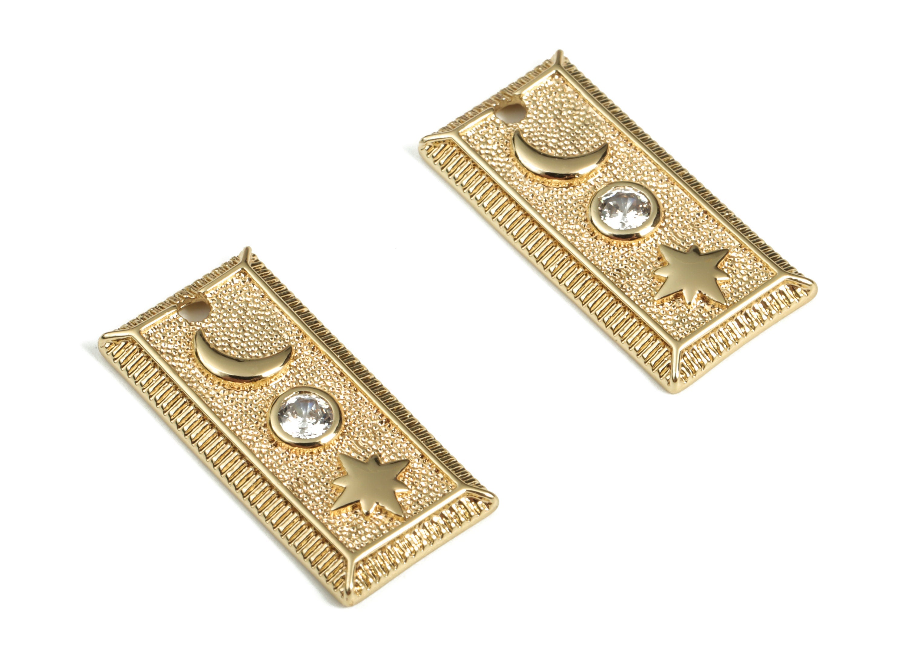 Brass Rectangle Crescent Earring Charms With Zircons - Gold Rectangle Star Pendant - 18K Real Gold Plated Brass - 20.7x10.14x2.3mm - RGP3111 - DOMEDBAZAAR