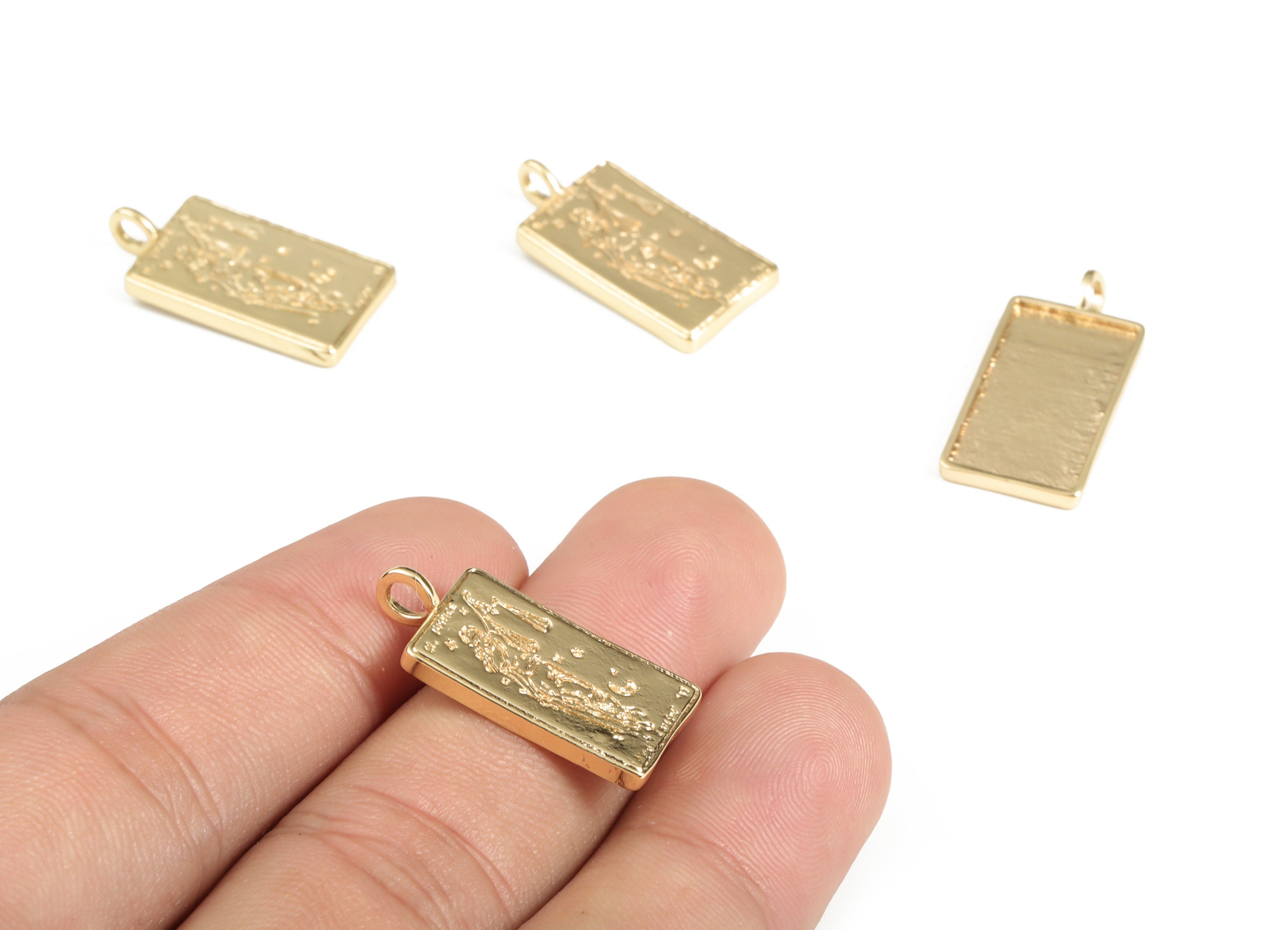 Brass Rectangle Saint Earring Charms - Gold Rectangle Saint Pendant - 18K Real Gold Plated Brass – Jewelry Supplies - 25x12x1.9mm - RGP3062 - DOMEDBAZAAR