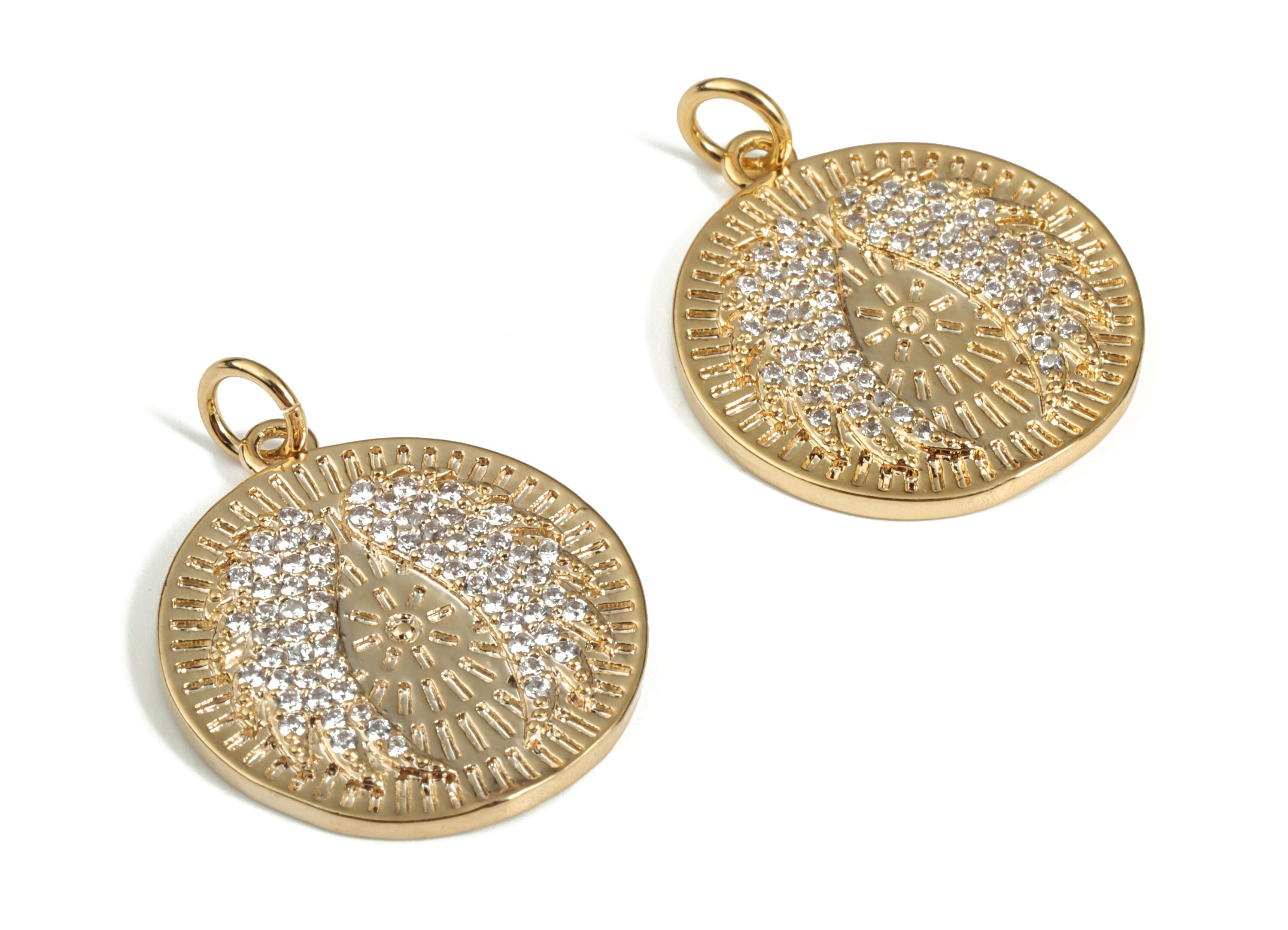 Zircon Round Brass Earring Charm – Zircon Brass Round Pendant – Earring Findings – Jewelry Making Supplies - 24.82×19.52×1.83mm - RGP3041 - DOMEDBAZAAR