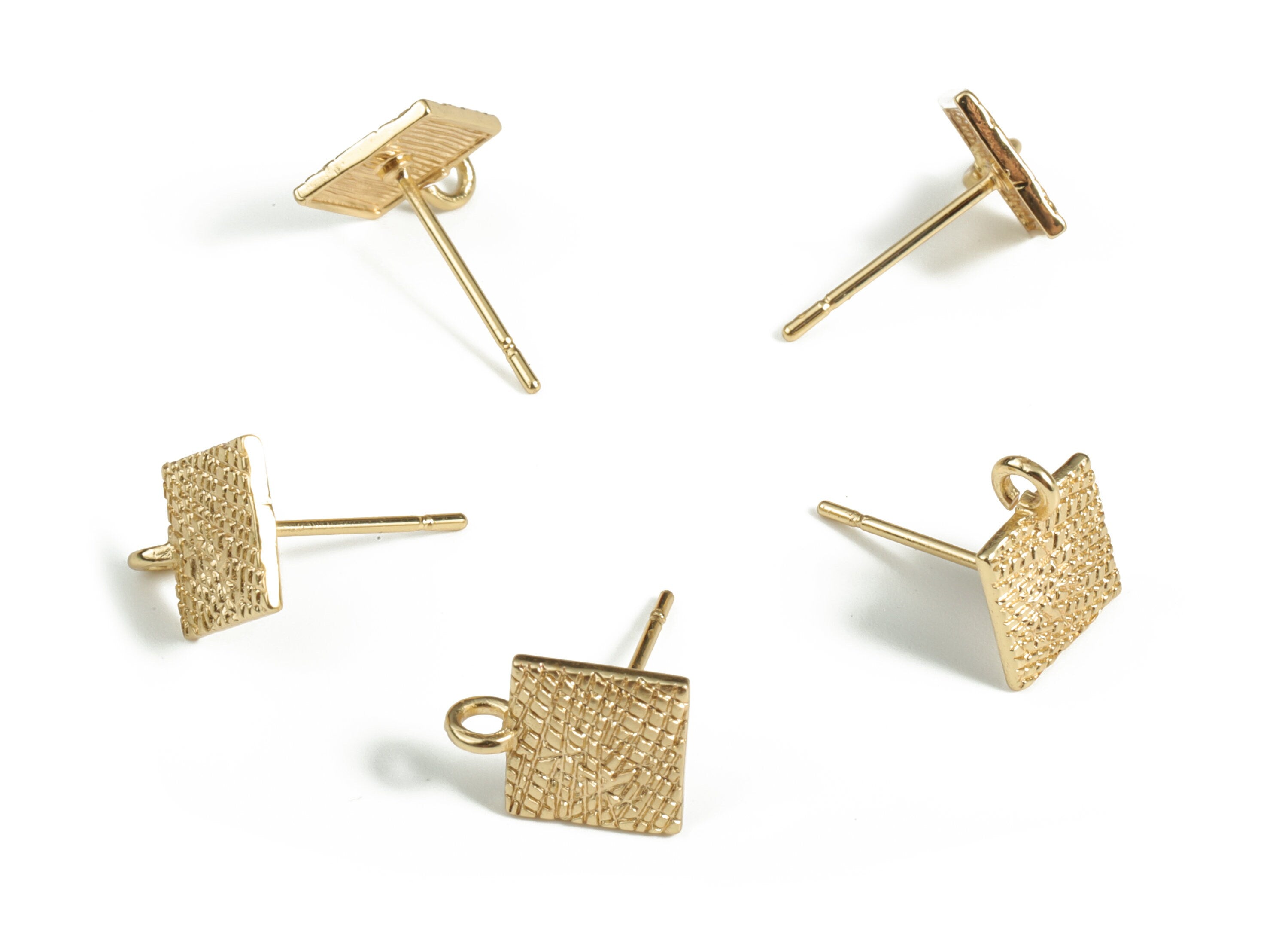 Brass Square Earring Post - Gold Square Earring Stud - 18K Real Gold Plated Brass - 316 Surgical Stainless Steel - 10.26x7.6x1.1mm - RGP3051 - DOMEDBAZAAR