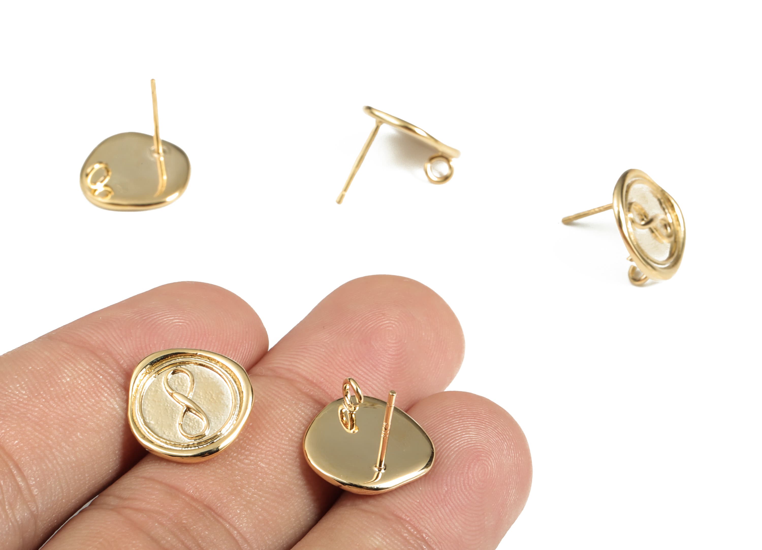 Brass Round 8 Earring Post - Gold Circle 8 Earring Stud - 18K Real Gold Plated Brass - 925 Silver Stud - 13.2x12.98x1.47mm - RGP3126 - DOMEDBAZAAR