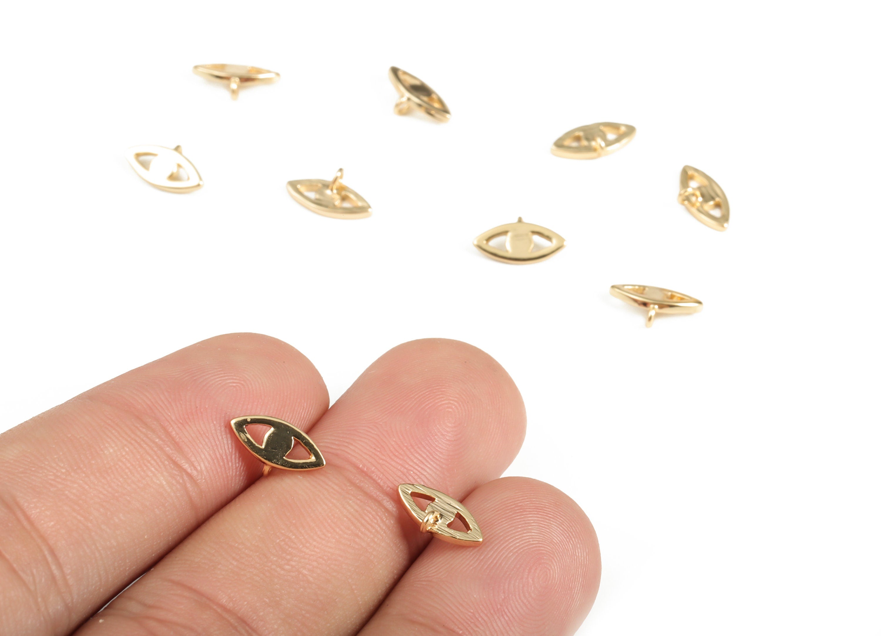 Brass Eye Earring Charms - Gold Eye Pendant - 18K Real Gold Plated Brass - Jewelry Making Supplies - 9.71x5.1x1.12mm - RGP3103 - DOMEDBAZAAR