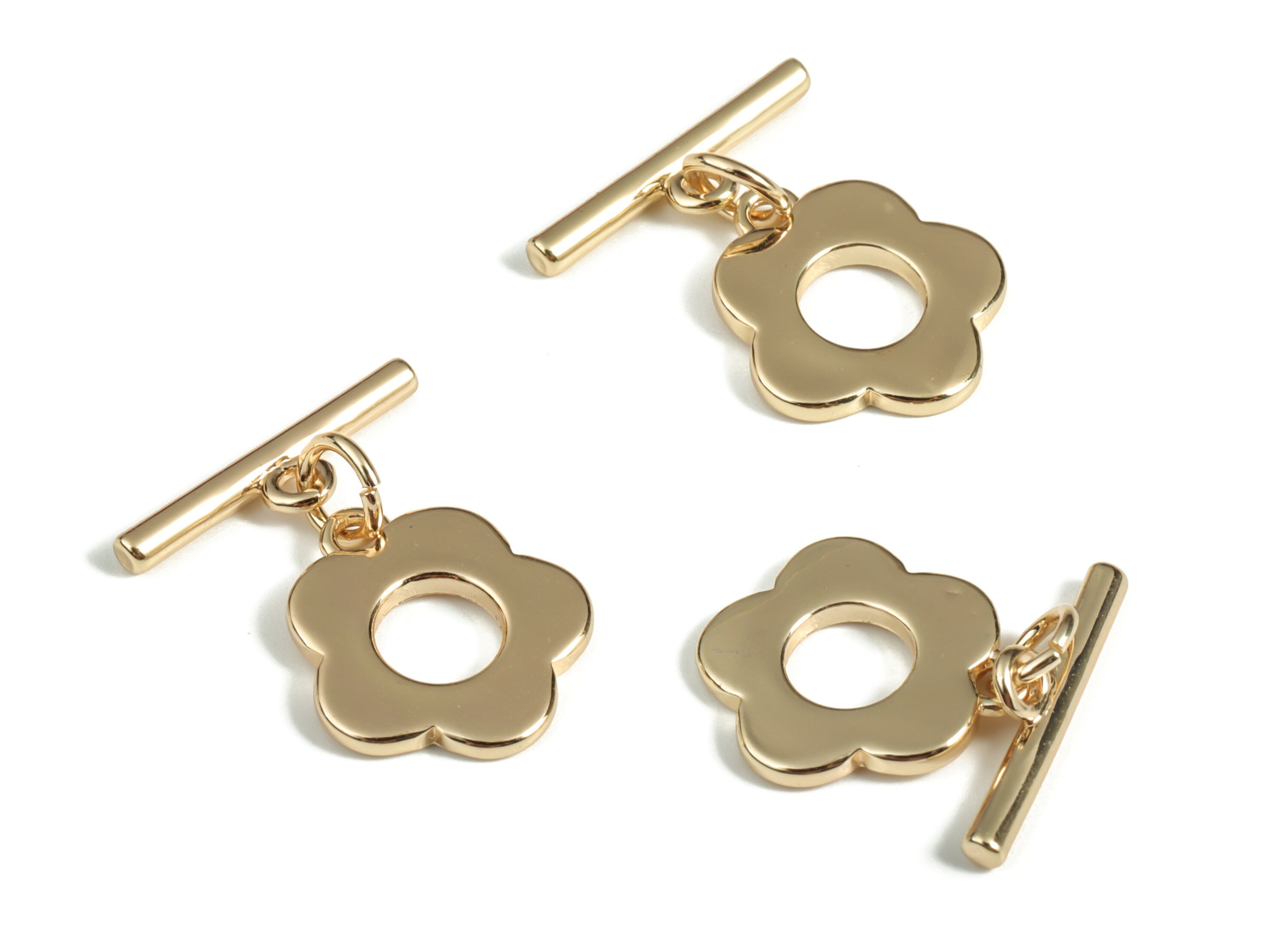 Brass Toggle Clasp - Brass Flower Toggle Clasp - 18K Gold Plated Brass Flower Toggle Clasp - Jewelry Supplies -19.78x15.89x1.47mm- RGP3055 - DOMEDBAZAAR