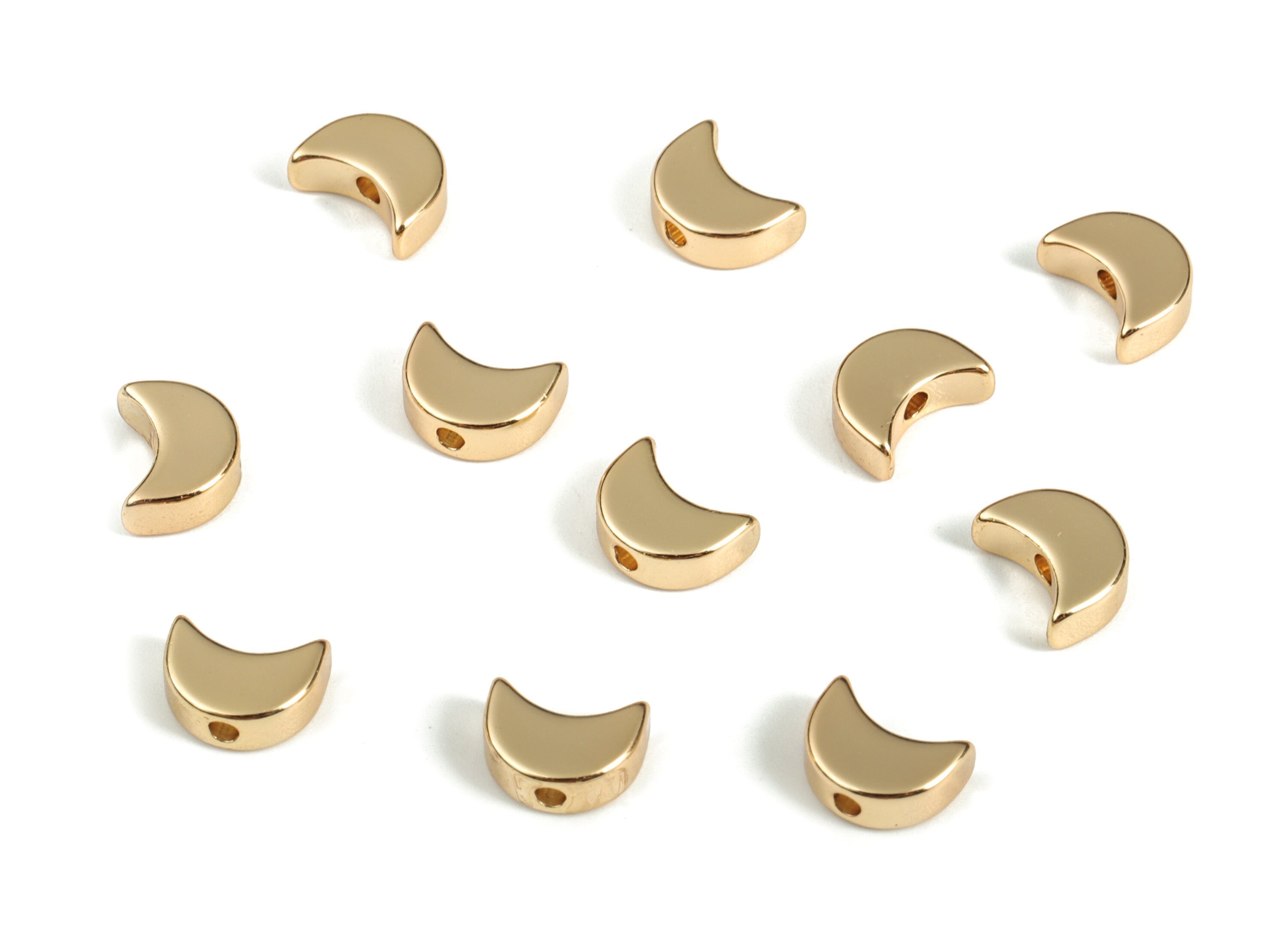 Blank Crescent Moon Beads - Brass Crescent Beads - 18K Real Gold Plated Brass – DIY Jewelry Making Supplies - 6.98x5.33x2.66mm - RGP3137 - DOMEDBAZAAR