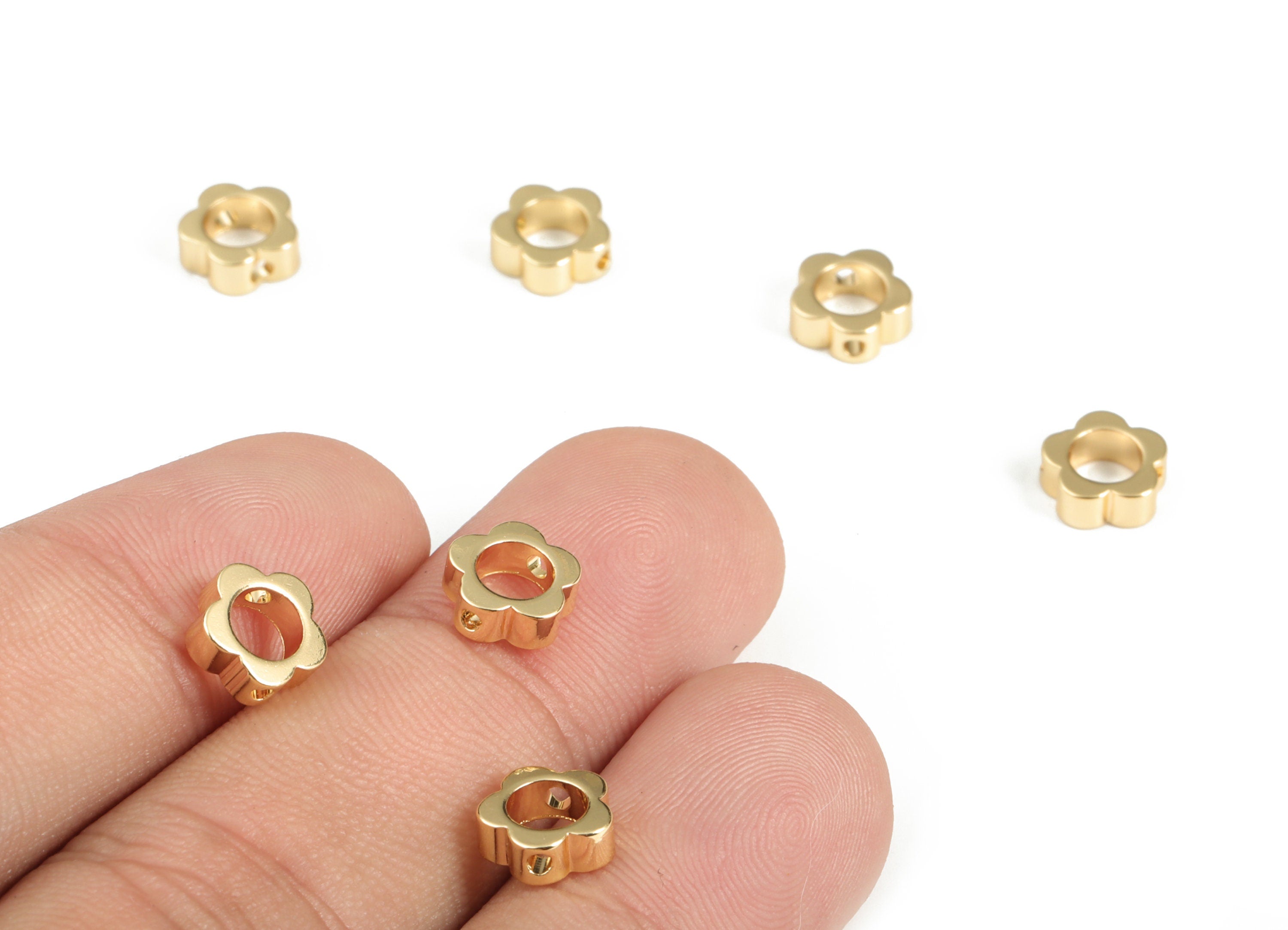 Brass Flower Earring Charms - Gold Flower Pendant - 18K Real Gold Plated Brass - Jewelry Making Supplies - 7.63x7.5x2.75mm - RGP3151 - DOMEDBAZAAR