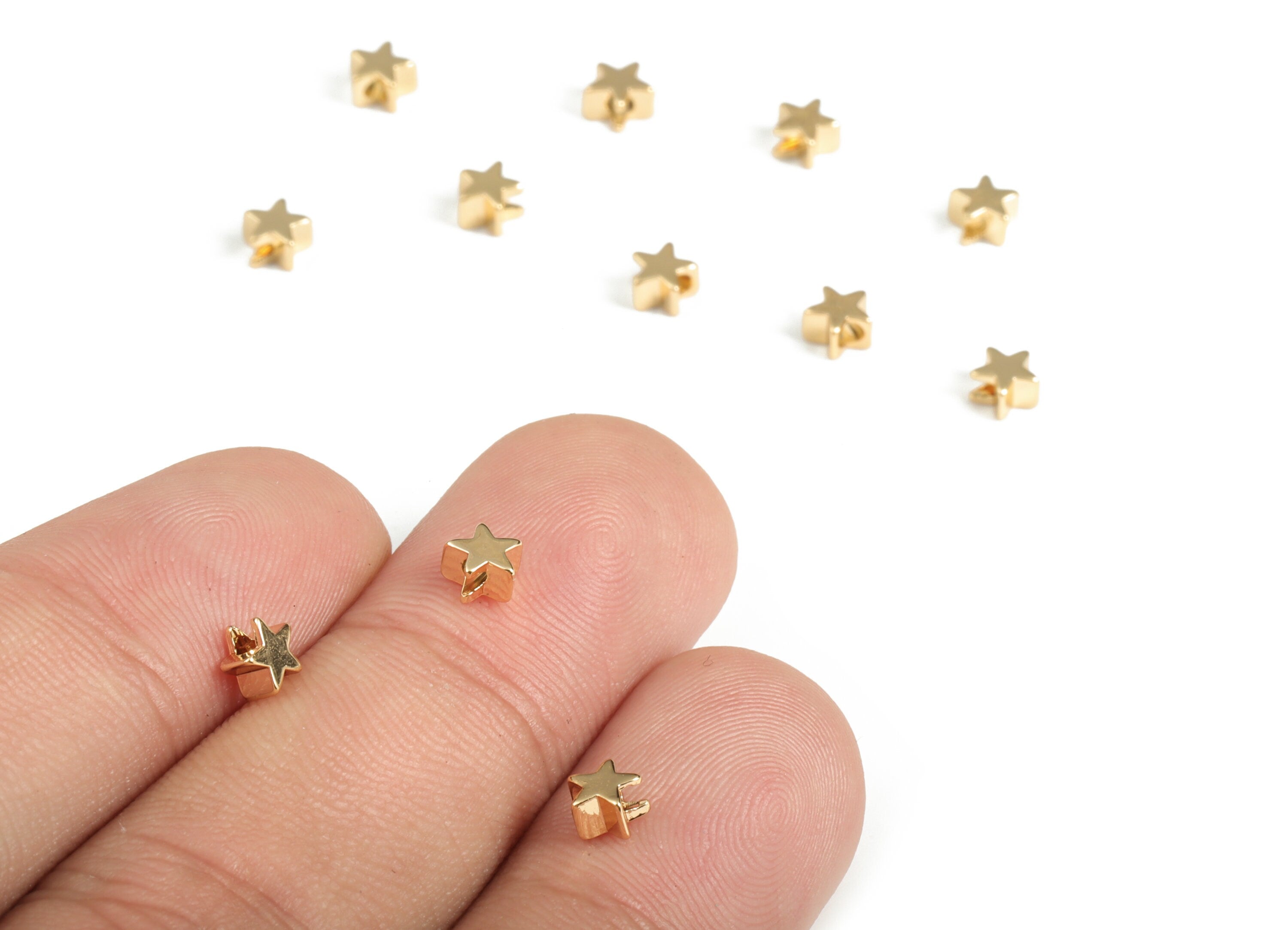 Star Spacer Bead – Gold Flat Blank Star Charms - 18K Real Gold Plated Brass Star - Jewelry Making Supplies - 4.53x4.23x2.68mm - RGP3161 - DOMEDBAZAAR
