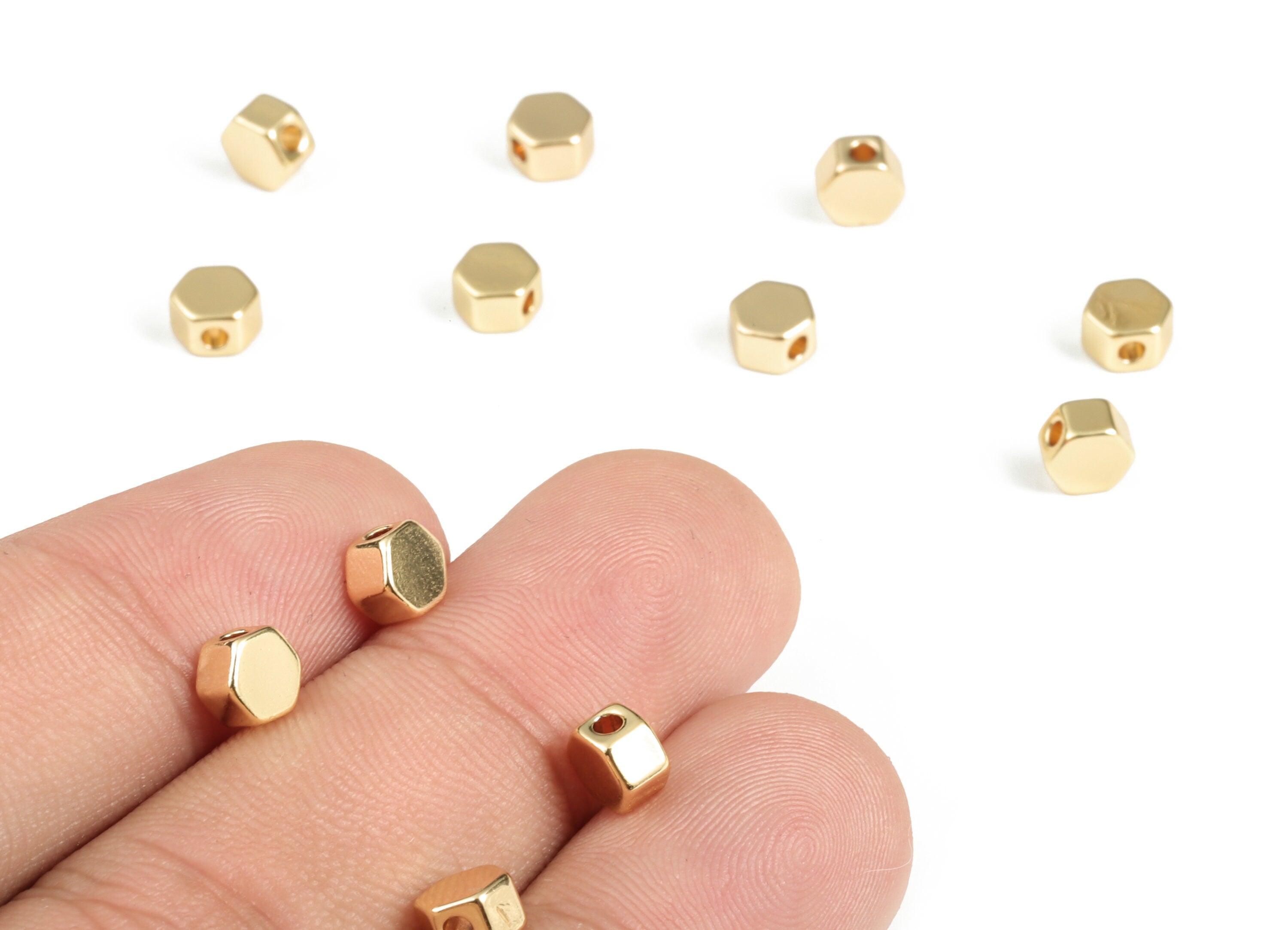 Brass Hexagon Spacer Charm - Gold Tiny Hexagon Pendant - 18K Real Gold Plated Brass - Jewelry Making Supplies - 5.54x5.08x3.23mm - RGP3145 - DOMEDBAZAAR