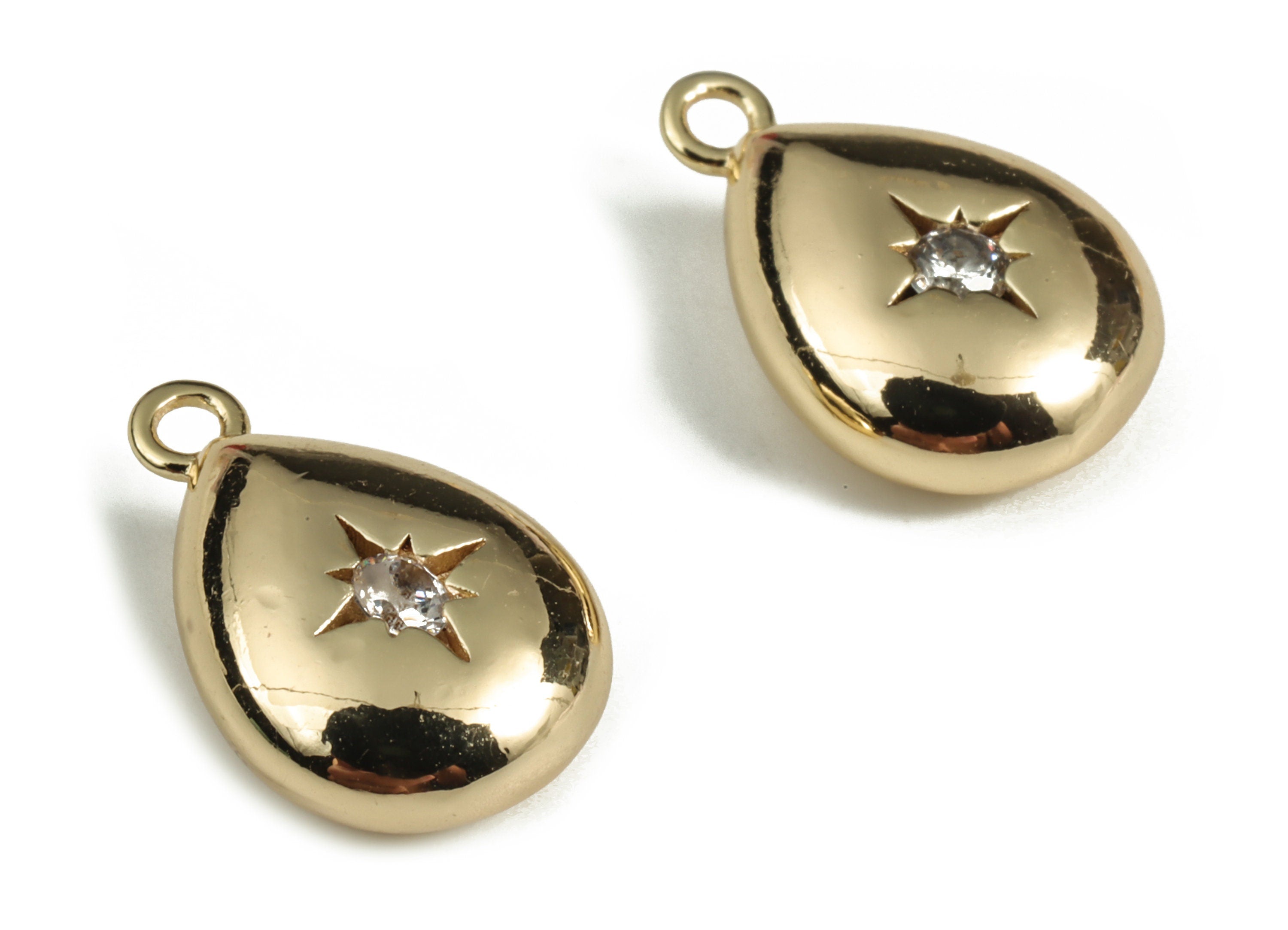 Gold Drop Charm - Brass Drop Star Earring Charms With Zircons - Gold Drop Star Pendant - 18K Real Gold Plated Brass - 14.5x9.7x4.8mm-RGP3174 - DOMEDBAZAAR