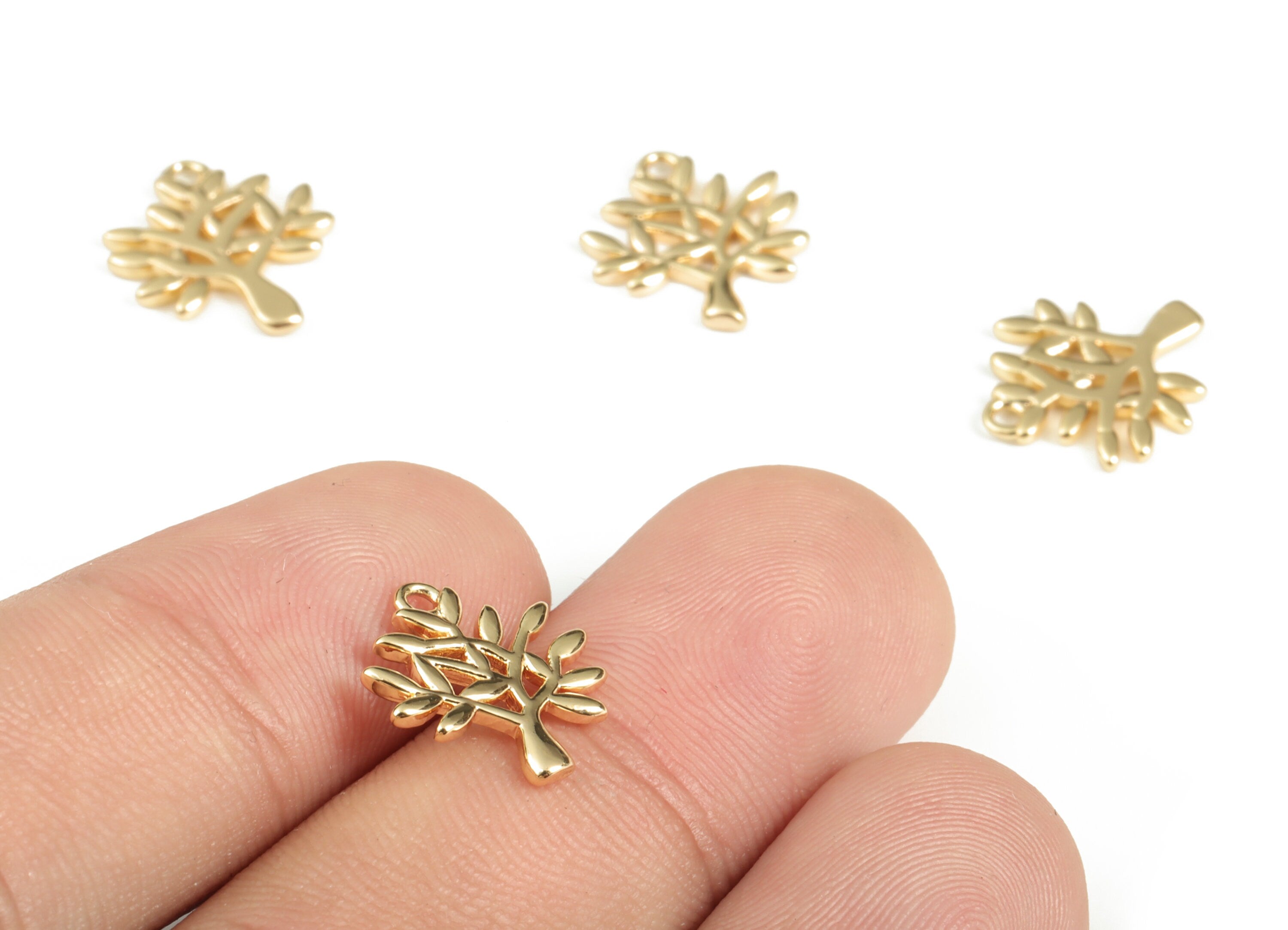 Gold Tree Charm - Brass Tree Earring Charms - 18K Real Gold Plated Brass - Jewelry Making Supplies - 14.39x12.56x1.35mm - RGP3177 - DOMEDBAZAAR