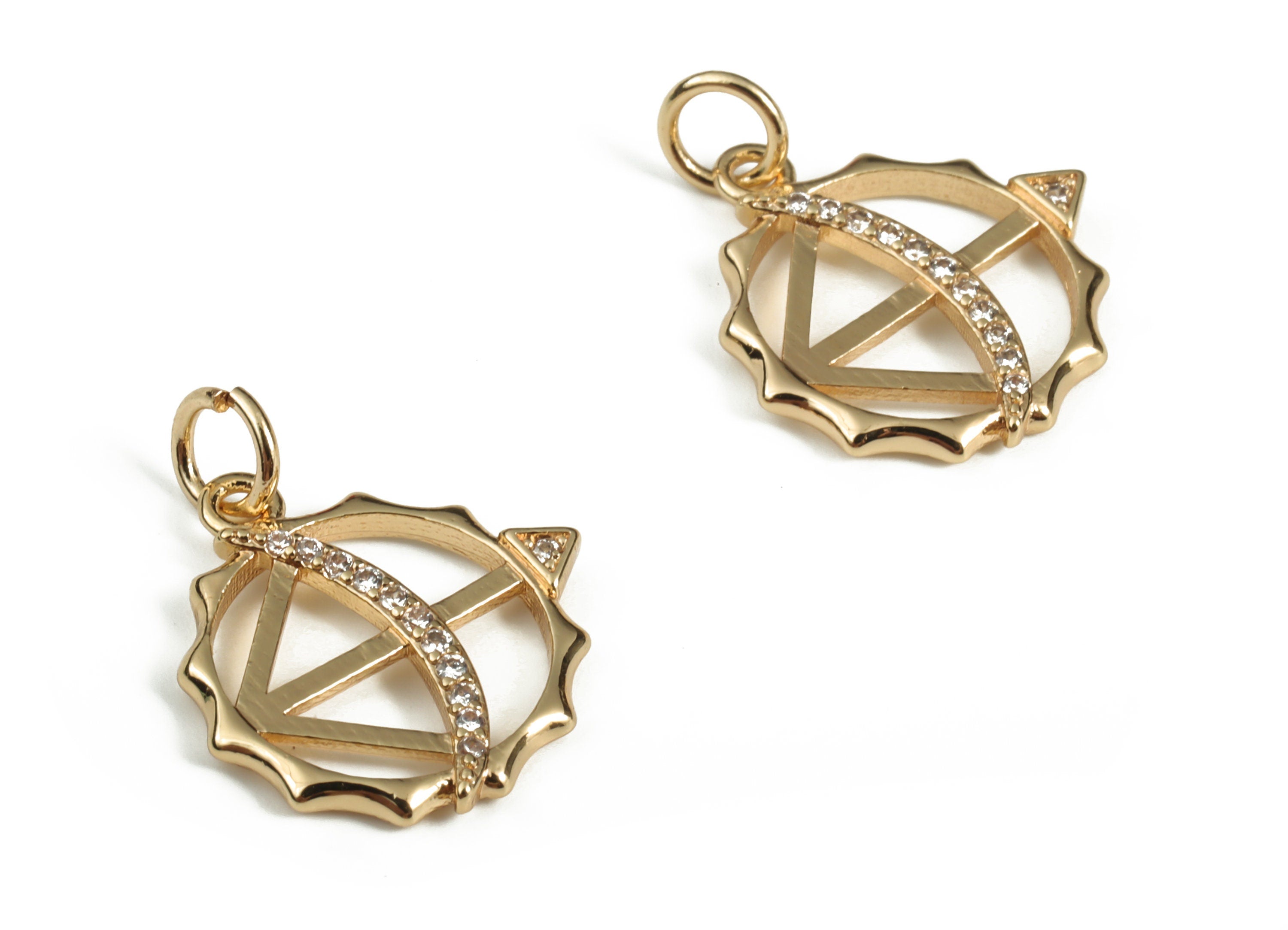 Brass Hexagon Earring Charms With Zircons - Gold Arrow Pendant - 18K Real Gold Plated Brass - Jewelry Supplies - 20.7x16.06x2.02mm - RGP3118 - DOMEDBAZAAR
