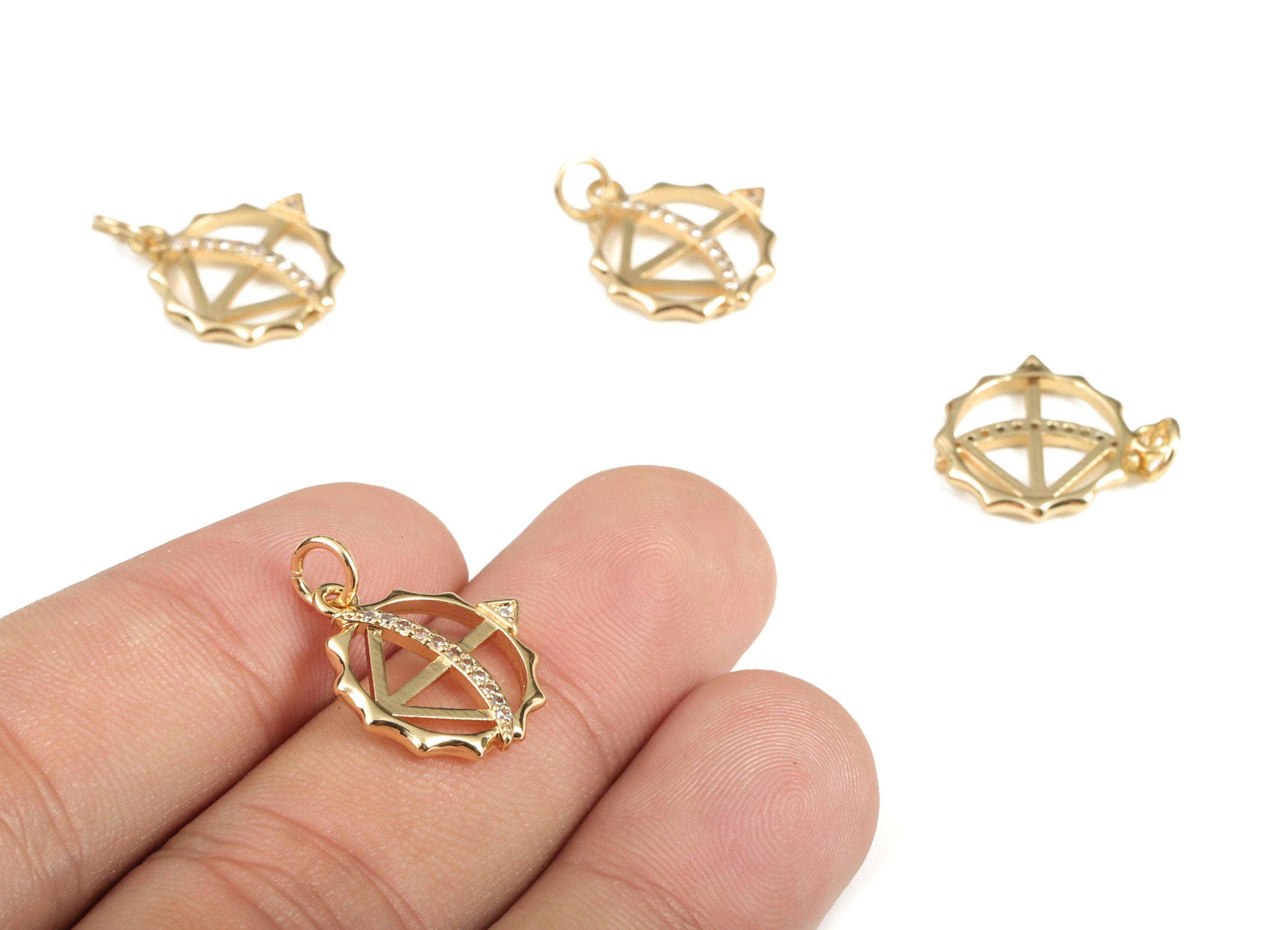 Brass Hexagon Earring Charms With Zircons - Gold Arrow Pendant - 18K Real Gold Plated Brass - Jewelry Supplies - 20.7x16.06x2.02mm - RGP3118 - DOMEDBAZAAR