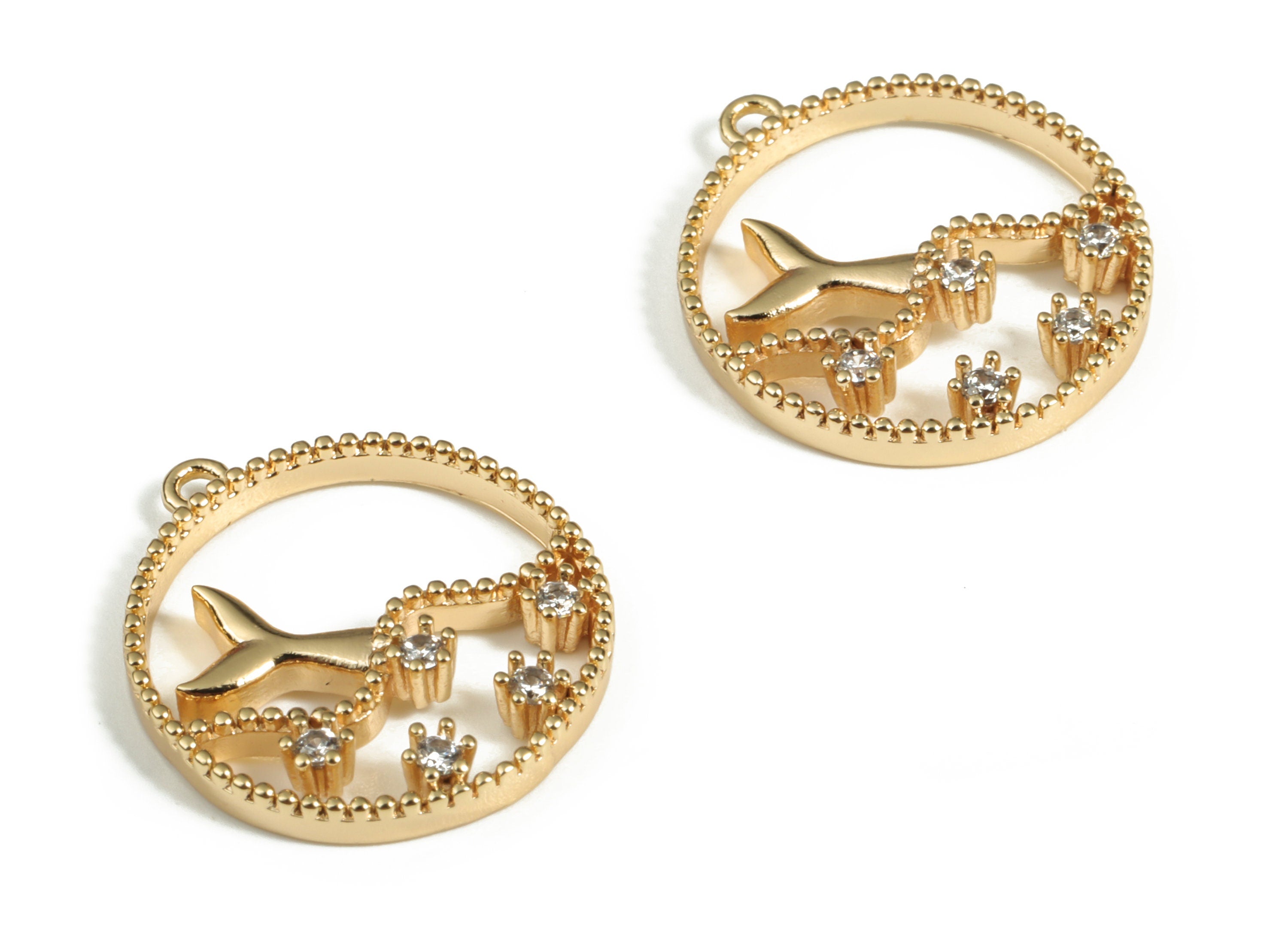 Round Ocean Wave Pendant - Brass Zircon Pendant Charm – Circle Earring Charms – 18K Real Gold Plated Brass – 18.62x 16.35 x 3.08mm – RGP3046 - DOMEDBAZAAR