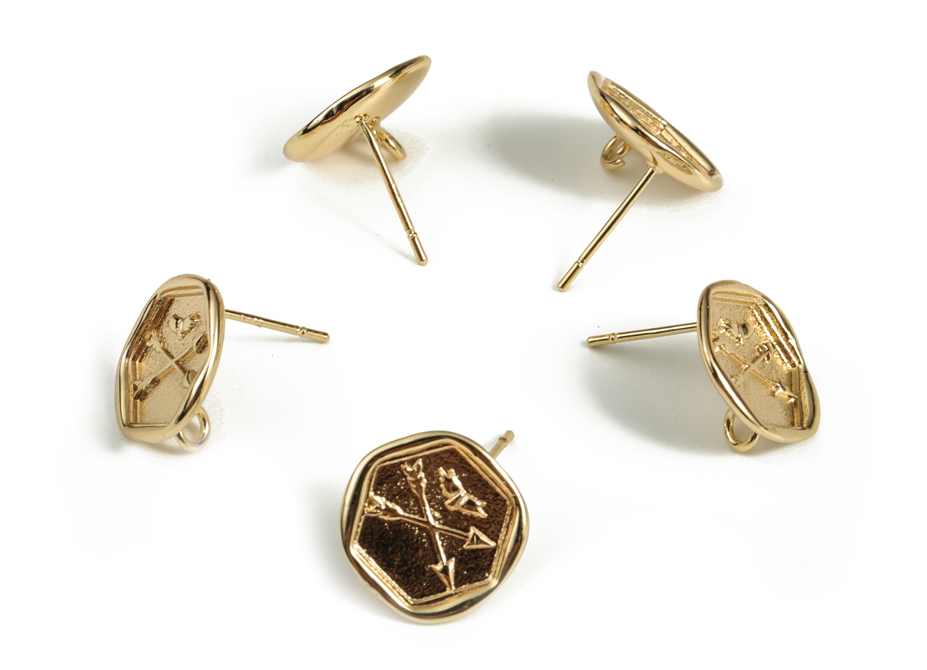 Brass Hexagon Arrow Earring Post - Gold Hexagon Arrow Earring Stud - 18K Real Gold Plated Brass - 925 Silver Stud - 13.4x13.3x2mm - RGP3128 - DOMEDBAZAAR